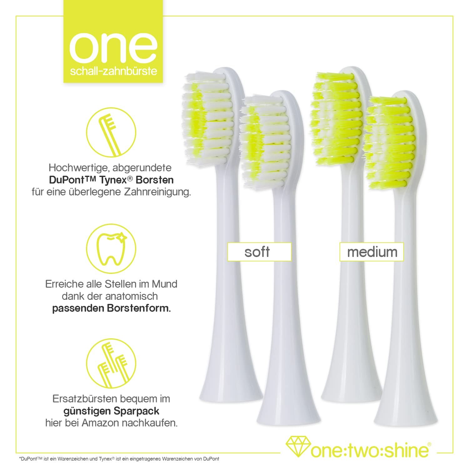 Електрична звукова зубна щітка ONE:TWO:SHINE Twin Pack ONE набір із 2 щіток, 8 змінних насадок, 2 очищувачі язика, 2 дорожні футляри, 2 зарядні станції, 2 блоки живлення, фото №4