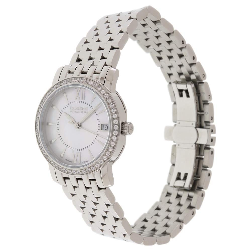 Женские Кварцевые Часы Dugena Rondo Petit Stone Перламутровый Циферблат, Корпус из Нержавеющей Стали, Безель с 54 Кубическими Циркониями, Сапфировое Стекло, Браслет из Нержавеющей Стали, Двойная Складная Застежка, 5 Бар, фото №3 Женские Кварцевые Часы Dugena Rondo Petit Stone Перламутровый Циферблат, Корпус из Нержавеющей Стали, Безель с 54 Кубическими Циркониями, Сапфировое Стекло, Браслет из Нержавеющей Стали, Двойная Складная Застежка, 5 Бар, фото №3