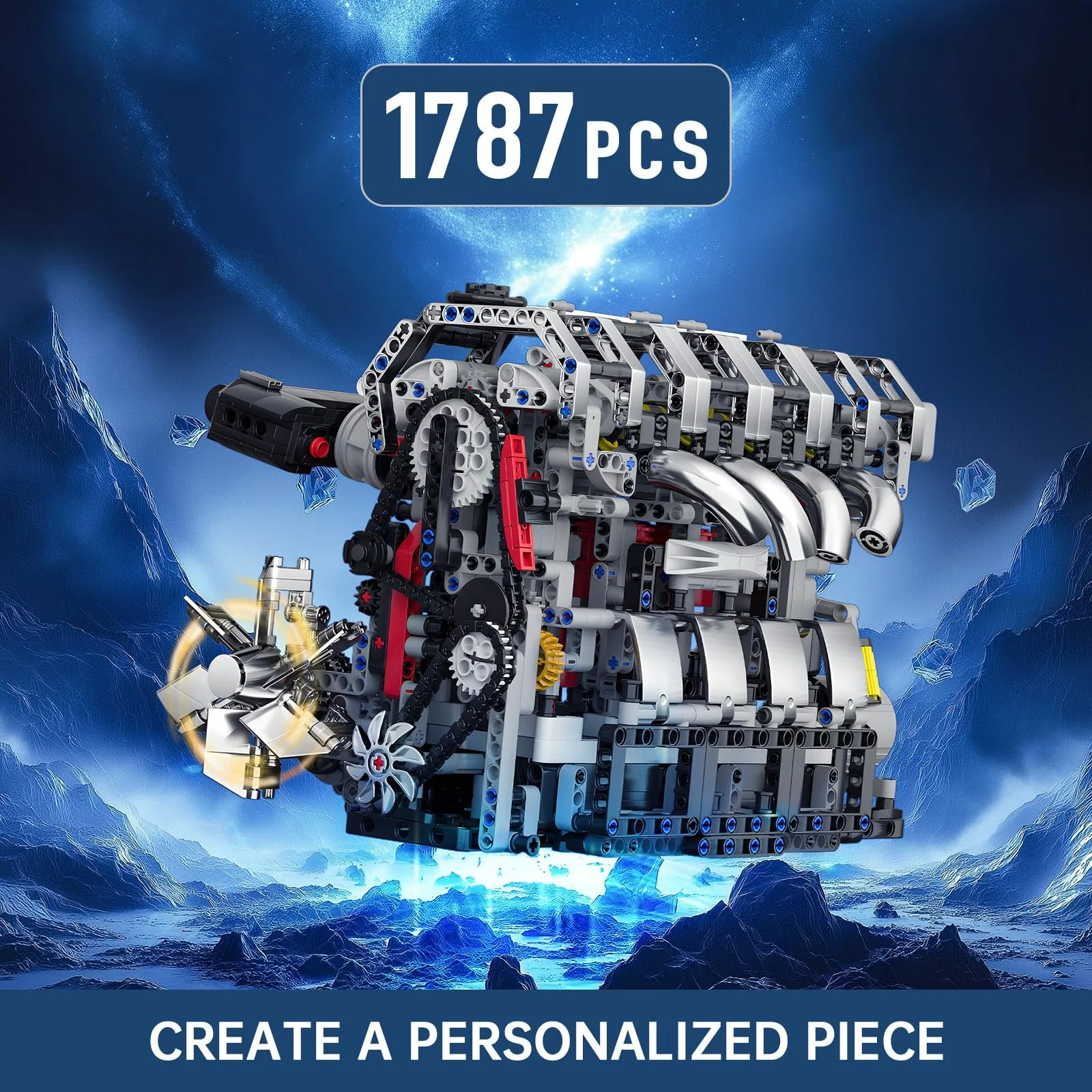 Строительные блоки Двигатель Mould King Technik L4 Модель двигателя 1787 деталей, фото №3