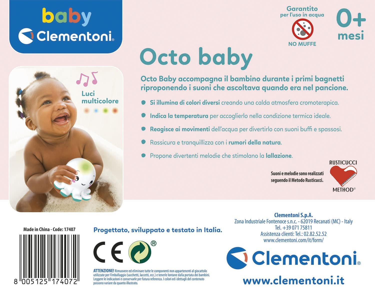 Іграшка для ванни Clementoni Baby Clementoni Baby Octopus з кольоровими та світловими ефектами та термометром, фото №3