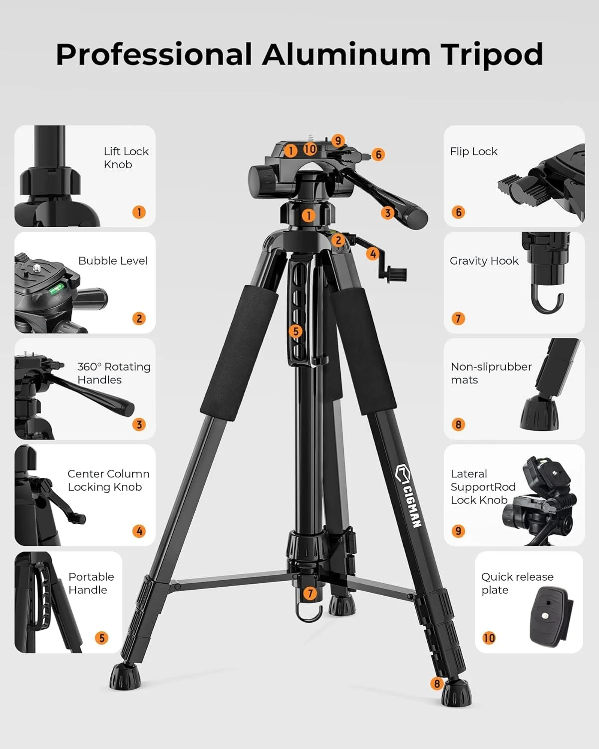 Штатив для лазерного рівня CIGMAN 1,5 м з алюмінію та спиртовим рівнем, фото №6