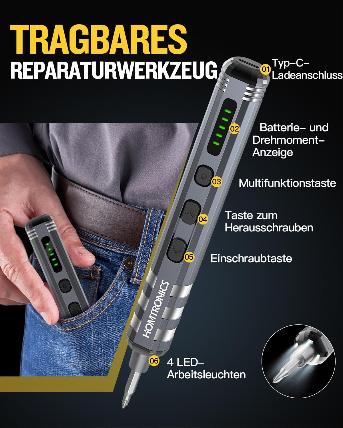 Електрична викрутка Homtronics 37 в 1 Mini 5 Gears Torque Magnetic Precision, фото №7