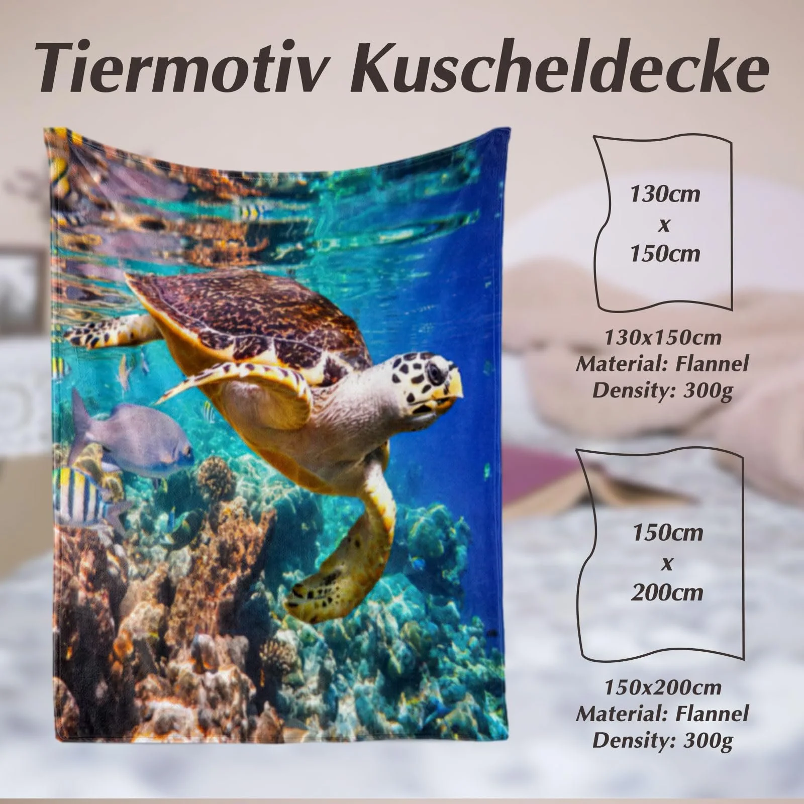Одеяло BNREDA Мягкое, Черепаха, Животные в океане, Пушистое флисовое одеяло из фланели, Одеяло для дивана для детей и взрослых, 150 x 200 см, фото №5