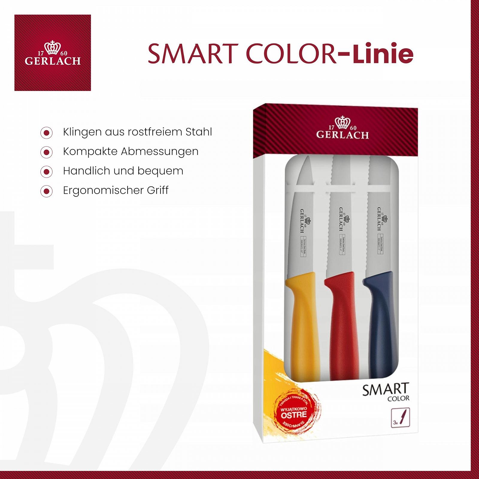 Набір кухонних ножів Gerlach Smart Color, 3 ножі з нержавіючої сталі: ніж для овочів 3,5 дюйма, ніж для стейка 4 дюйма, кухонний ніж 5 дюймів, фото №2