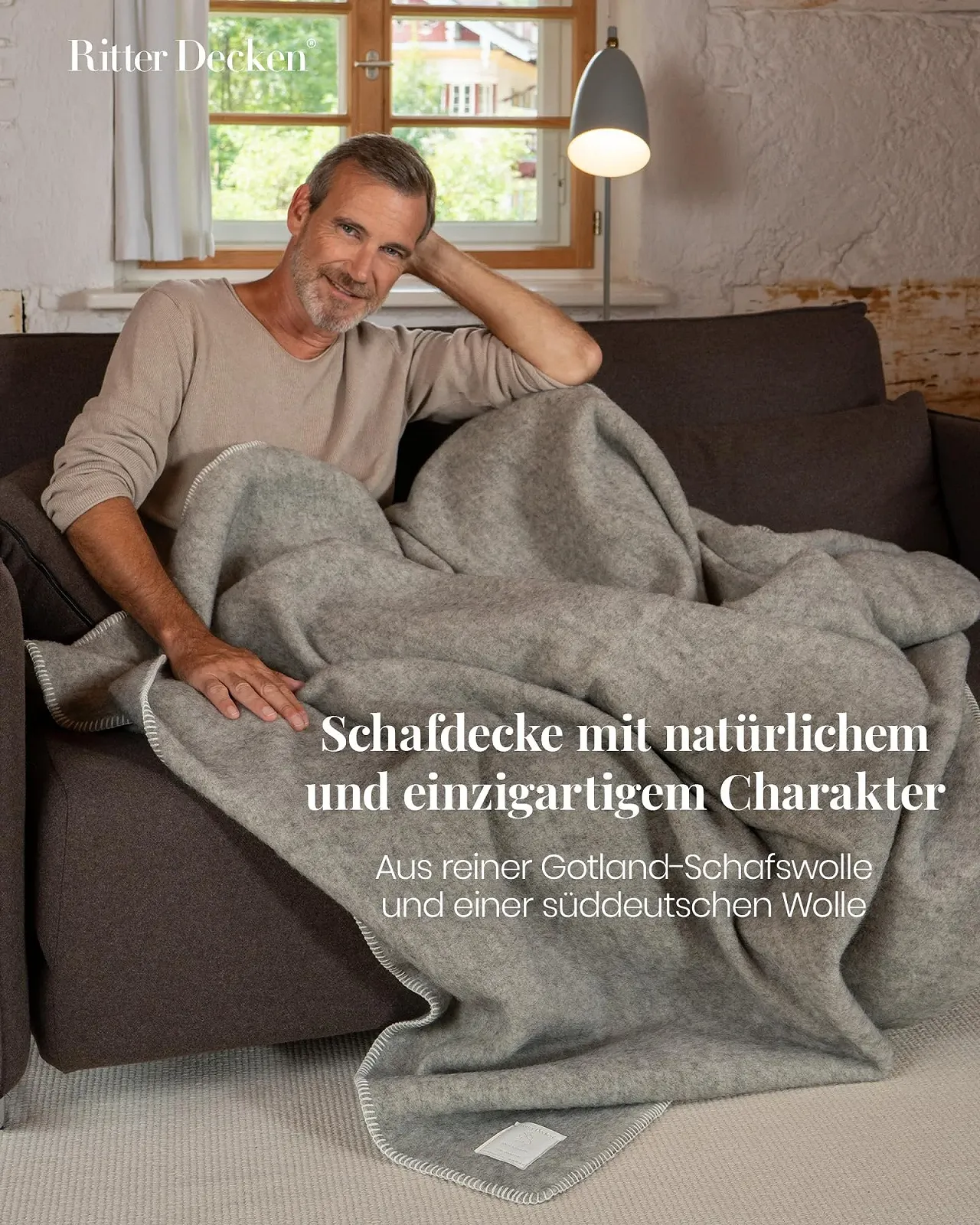 Покривало Ritter Decken Gotland з овечої вовни, Сіра, 150 x 100 см, фото №2