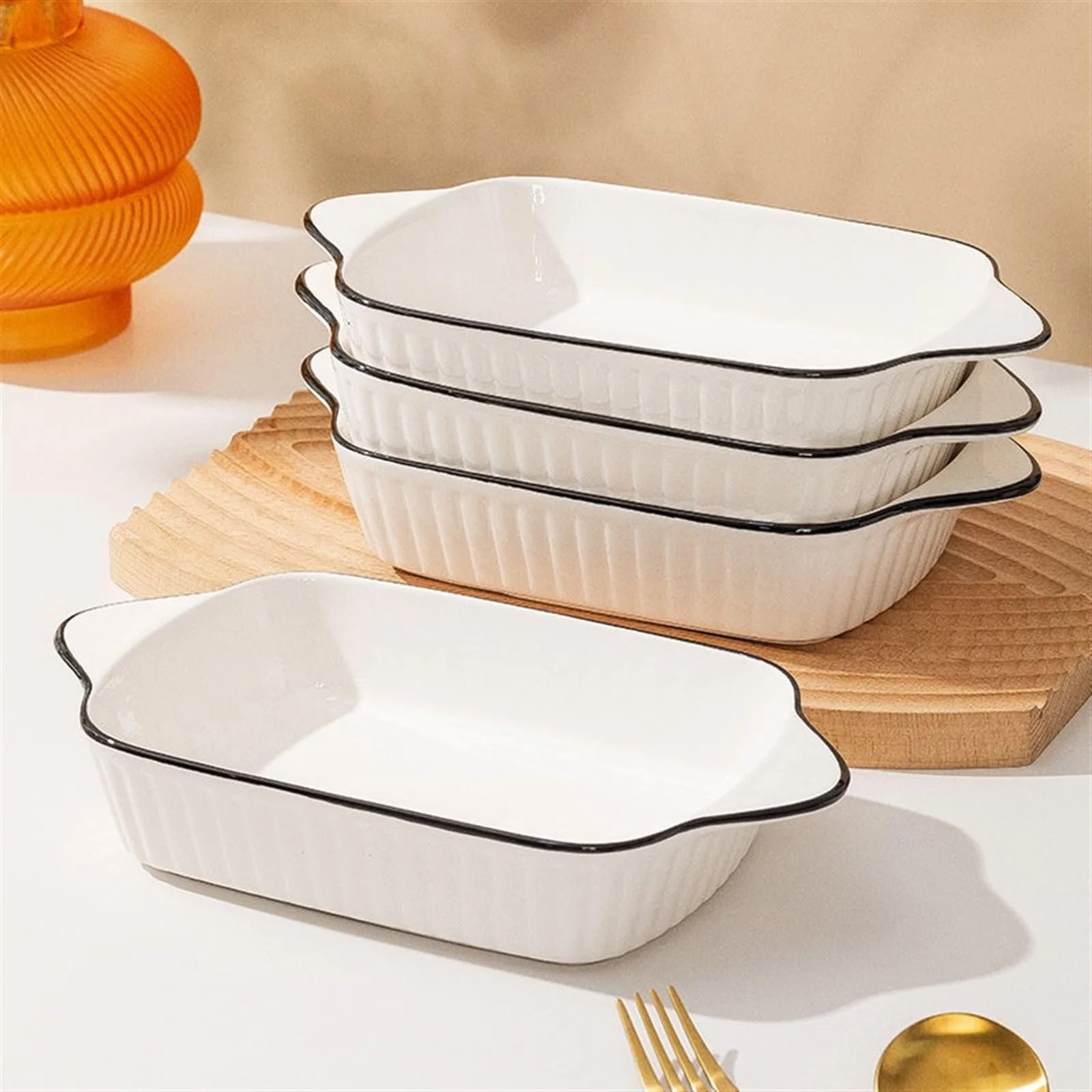 Форма для запекания скандинавский стиль керамическая прямоугольная фарфоровая, фото №4