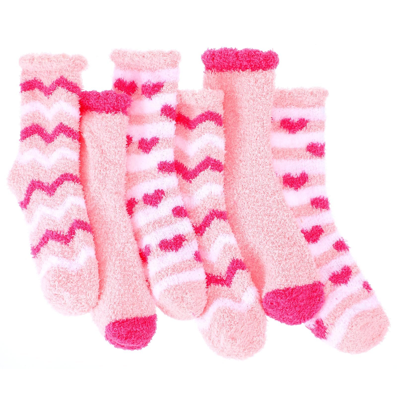 Носки Женские Пушистые 3 Пары Полосатые Розовые (Сердце), фото №1