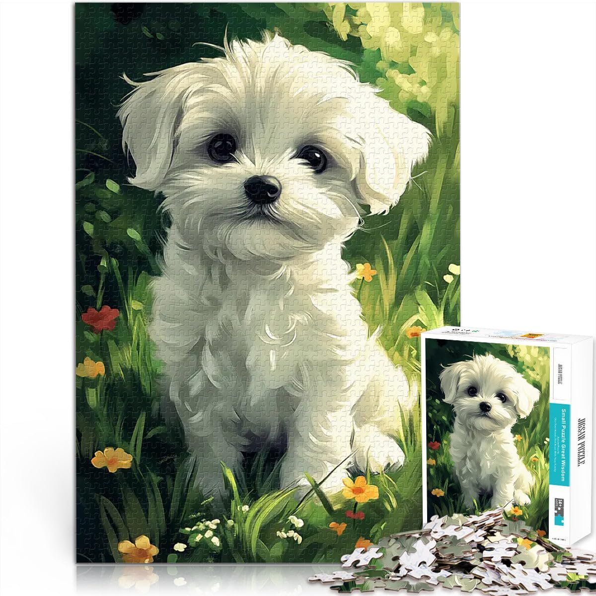 Пазл Щенок мальтийской болонки в цветах 1000 элементов 38 x 26 см, фото №1 Пазл Щенок мальтийской болонки в цветах 1000 элементов 38 x 26 см, фото №1