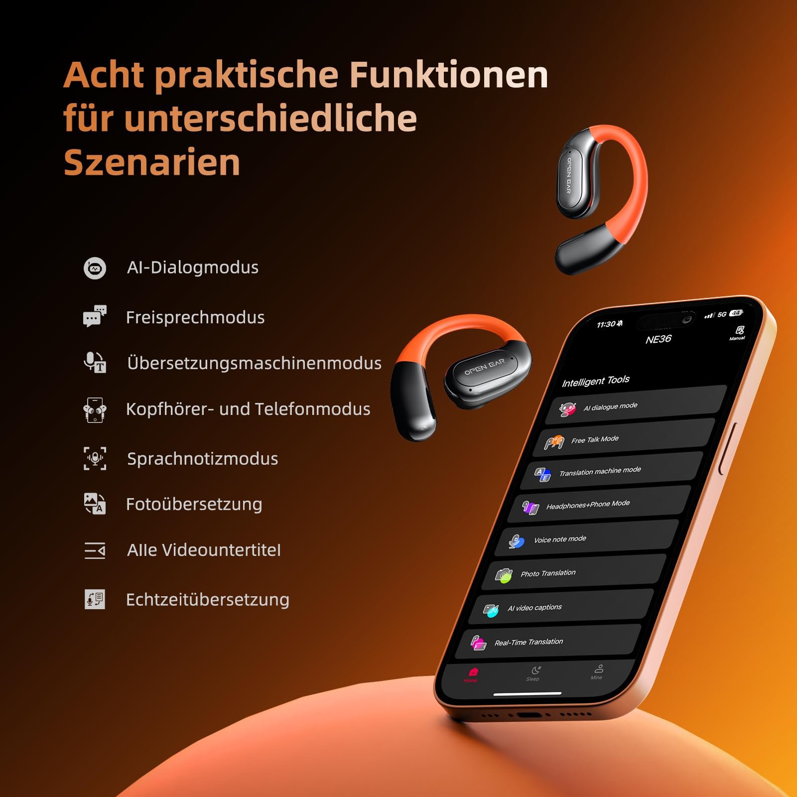 Навушники-перекладач AI NE36 з підтримкою 135 мов, 4 режими перекладу з додатком, фото №5 Навушники-перекладач AI NE36 з підтримкою 135 мов, 4 режими перекладу з додатком, фото №5