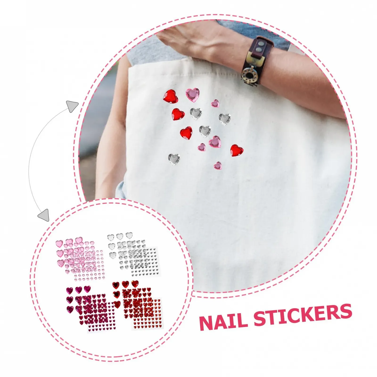 Наклейки стрази у формі серця, 12 аркушів, фото №6