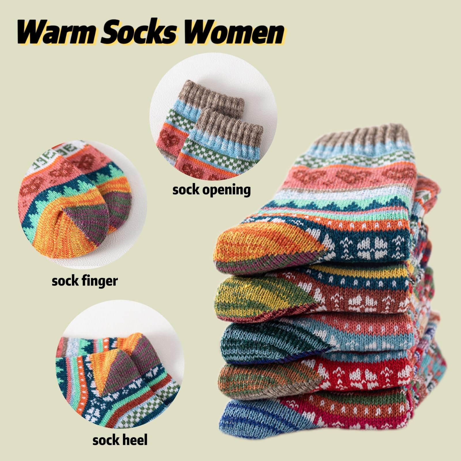 Жіночі зимові шкарпетки Бежевий One Size, фото №4