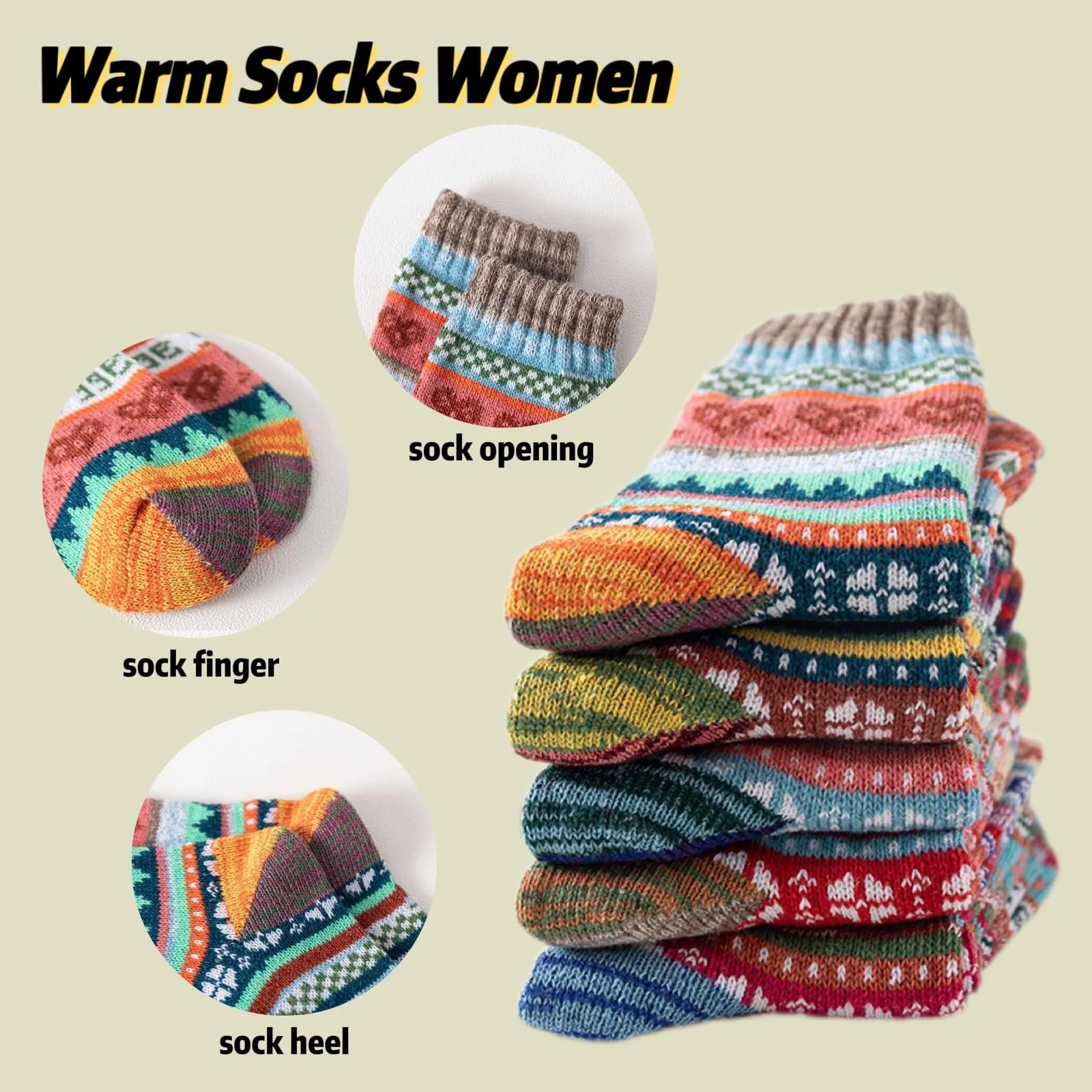 Женские зимние носки Бежевый One Size, фото №4