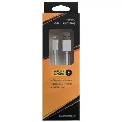 Дата кабель USB 2.0 AM to Lightning 1.0m Cu 2.1А White Grand-X PL01W, фото №3