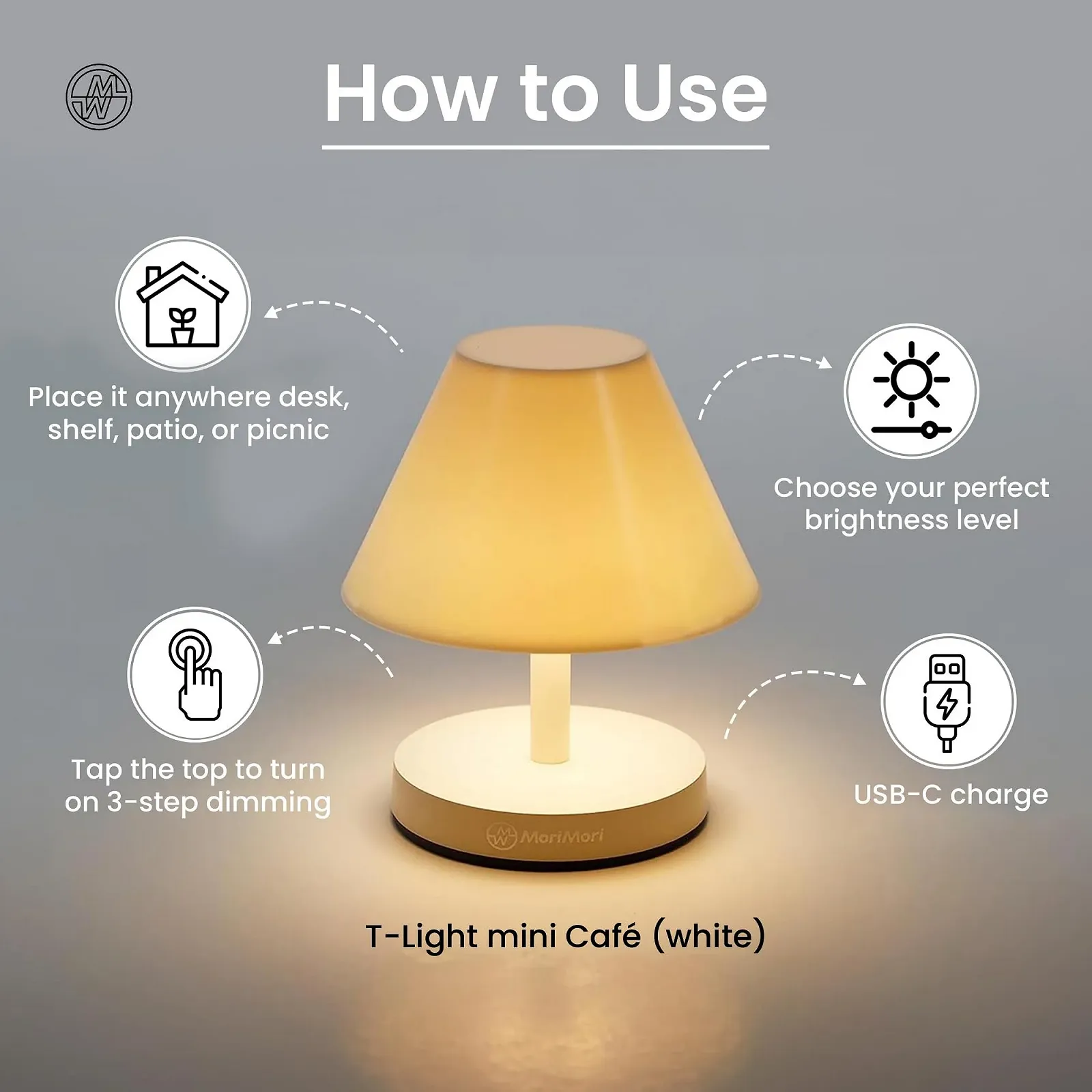 Светодиодная настольная лампа KOOKOO MoriMori T-Light Mini Café Белая, фото №4