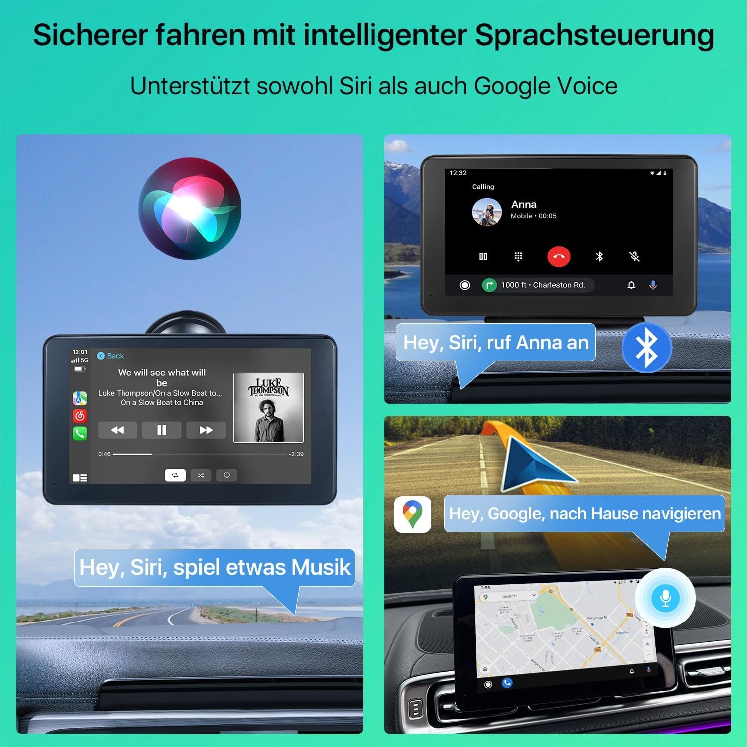 Автомагнітола GREENAUTO / 7" / Сенсорна / Apple CarPlay / Android Auto / Bluetooth / WI-FI / GPS / USB / AUX / TF slot, фото №3