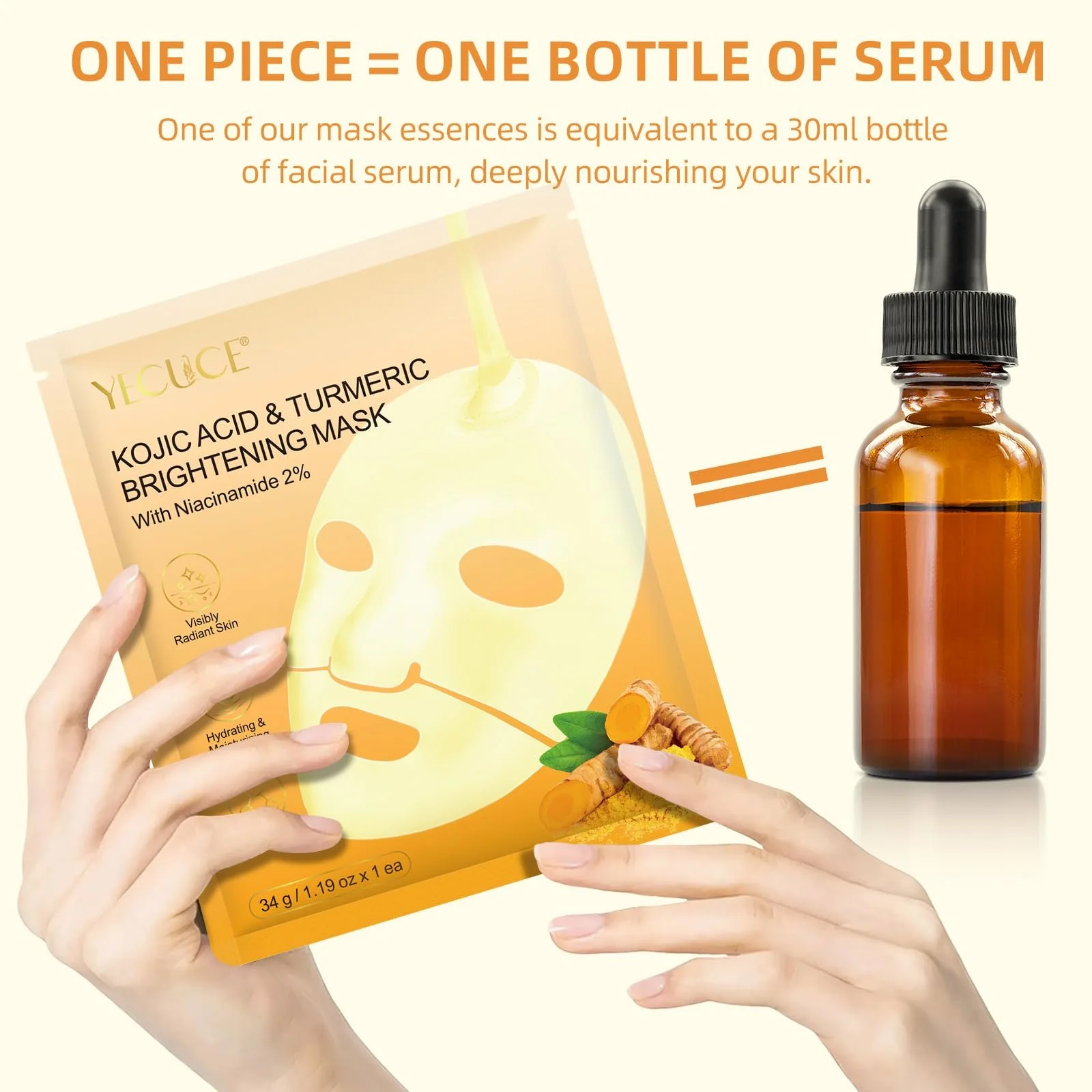 Маска для обличчя з койєвою кислотою та куркумою, 6 шт, для освітлення, пружності, проти старіння, фото №6