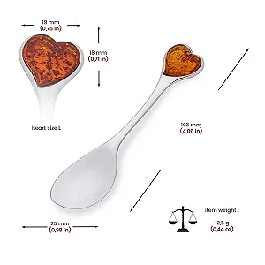 Ложка Сувенірна Good Luck Срібло 925 проби Серце з бурштину L Коньячний колір synthetic.ua - Фото 1