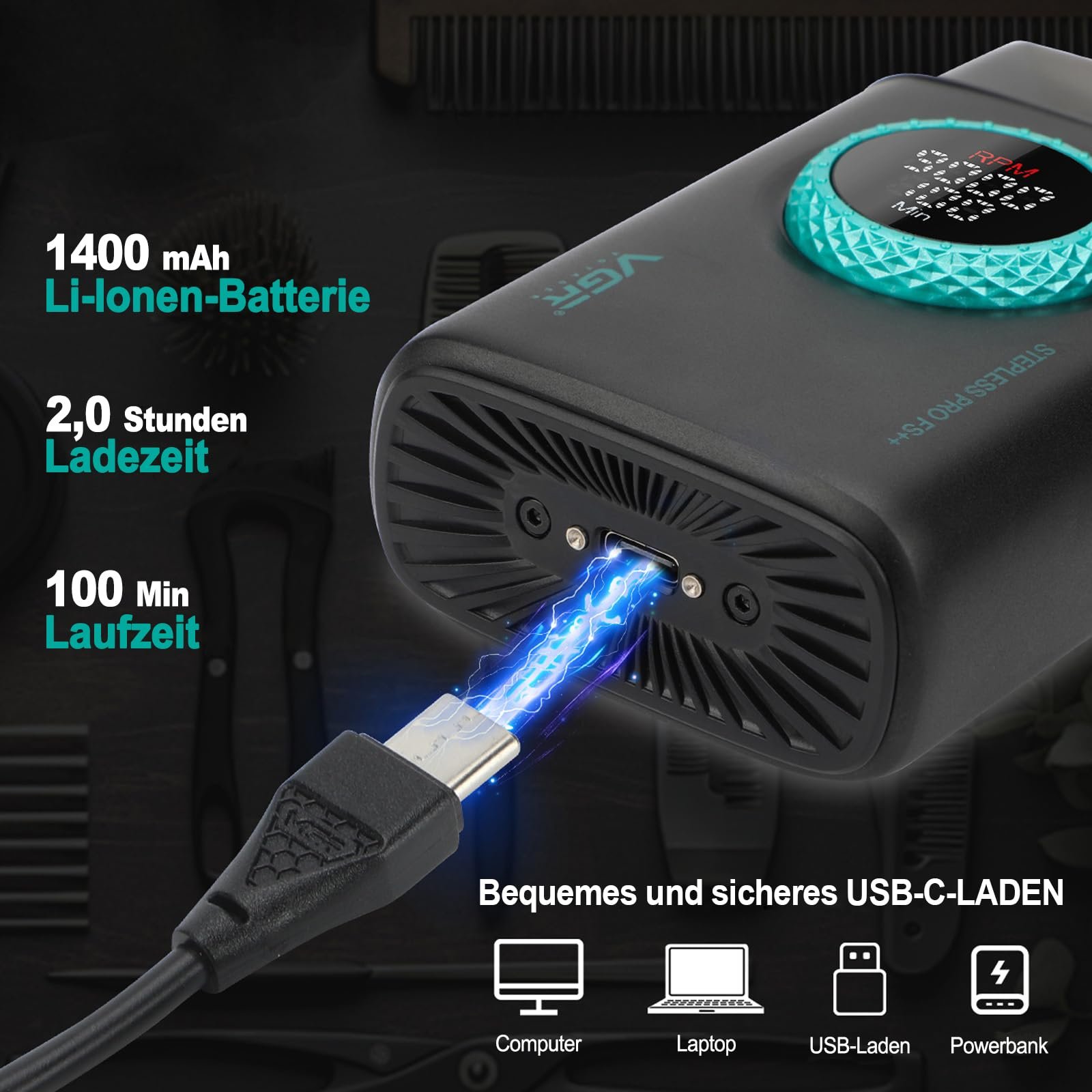 Электробритва VGR 378 сеточная беспроводная 9000 RPM LED дисплей Черная, фото №4 Электробритва VGR 378 сеточная беспроводная 9000 RPM LED дисплей Черная, фото №4