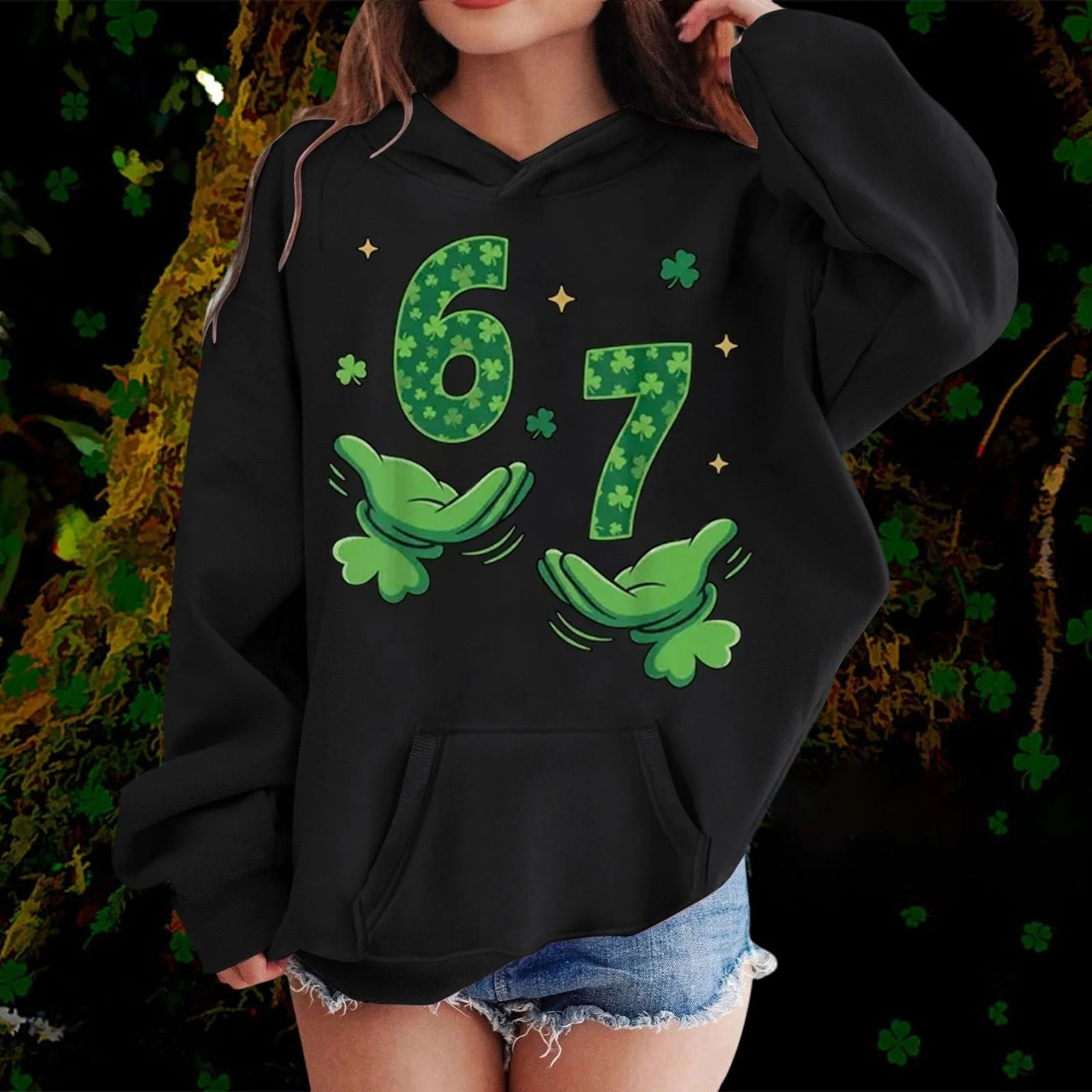 Худи 67 Six Seven Meme для мальчиков, толстовка с длинными рукавами и капюшоном с принтами 67 ко Дню Святого Патрика, повседневная свободная толстовка, уличная одежда для девочек и мальчиков, модное повседневное худи, фото №3