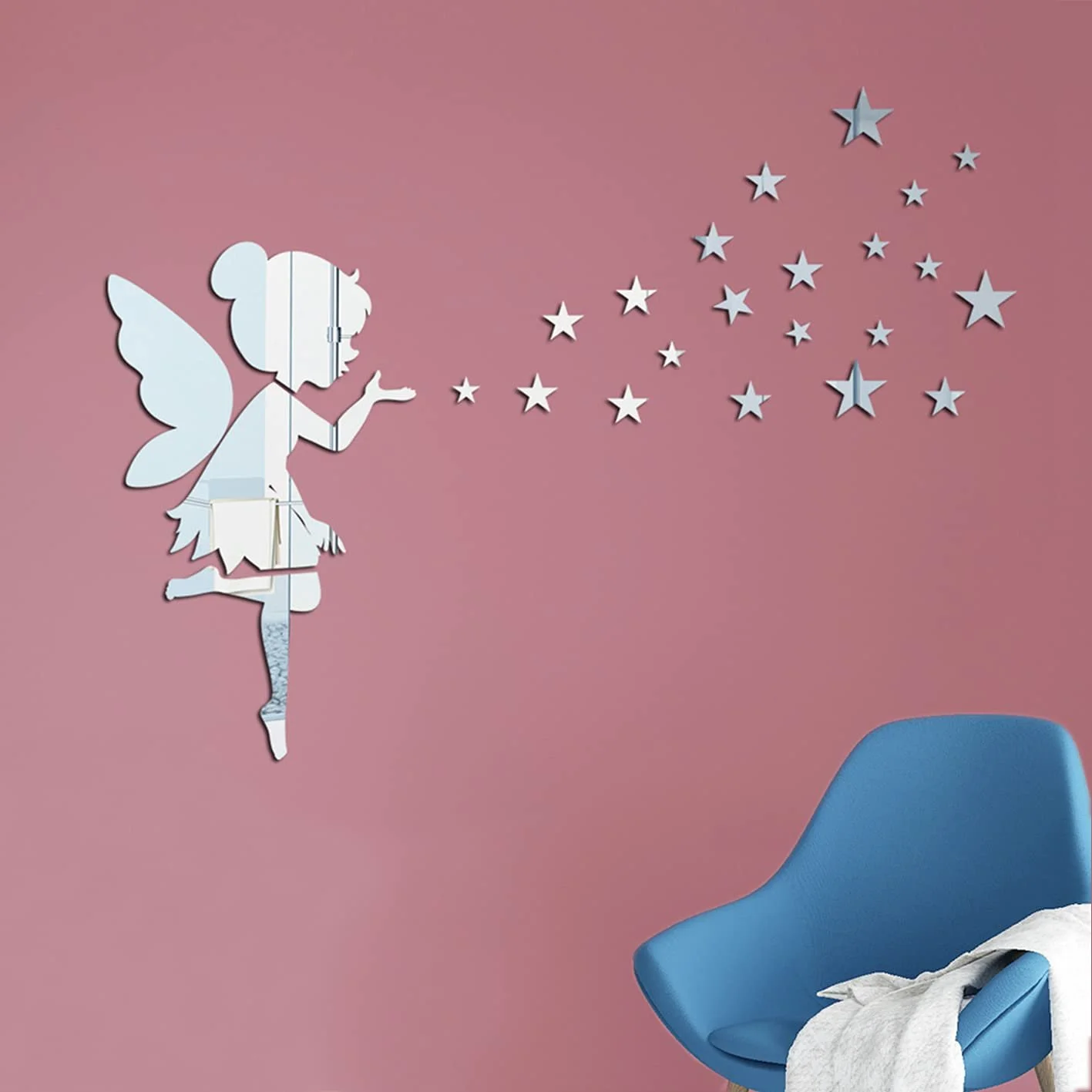 Наклейки на стіну Dreamark Mirror Fairy Girl Star 3D DIY Removable Silver, фото №2 Наклейки на стіну Dreamark Mirror Fairy Girl Star 3D DIY Removable Silver, фото №2