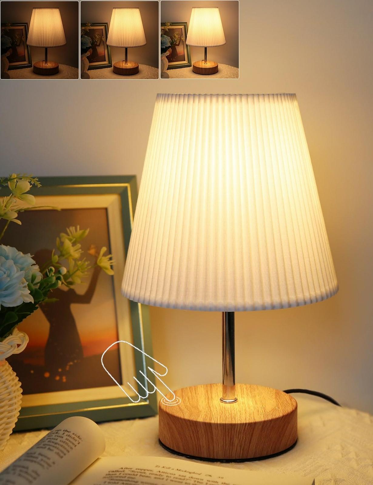 Настільна лампа приліжкова сенсорна регульована з тканинним абажуром 3D Minimalist Світле дерево, фото №1