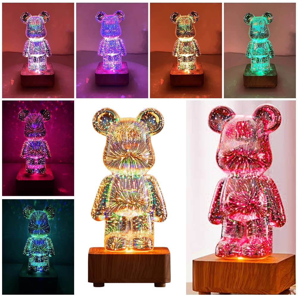 Нічник AVZYARDY 3D Fireworks Bear Три-вимірне світло 8 кольорів Скляний кольоровий ведмедик, фото №2