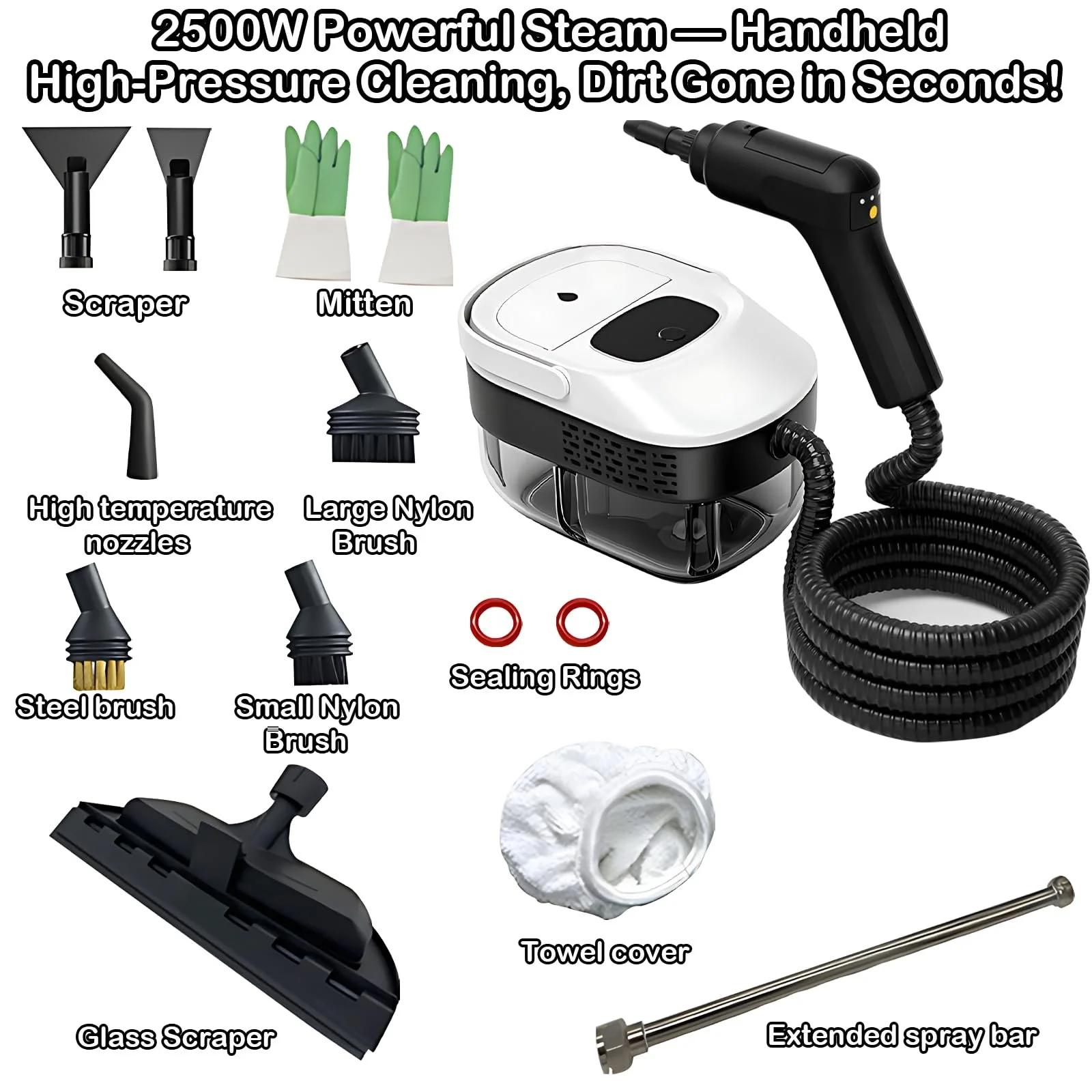 Ручний пароочисник 2500 Вт 1100 мл багатофункціональний для вікон та кухні, фото №7 Ручний пароочисник 2500 Вт 1100 мл багатофункціональний для вікон та кухні, фото №7