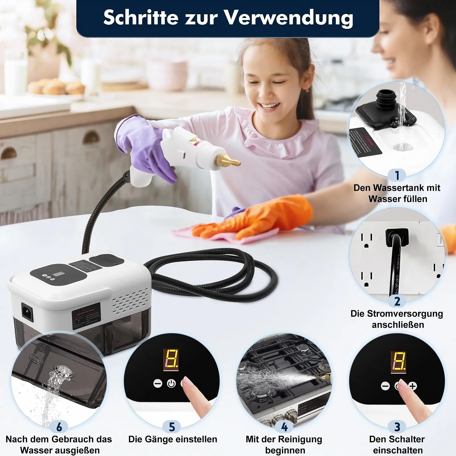 Пароочисник Handheld 2500 Вт 3 бар 9 режимів 1.2 л Білий, фото №8