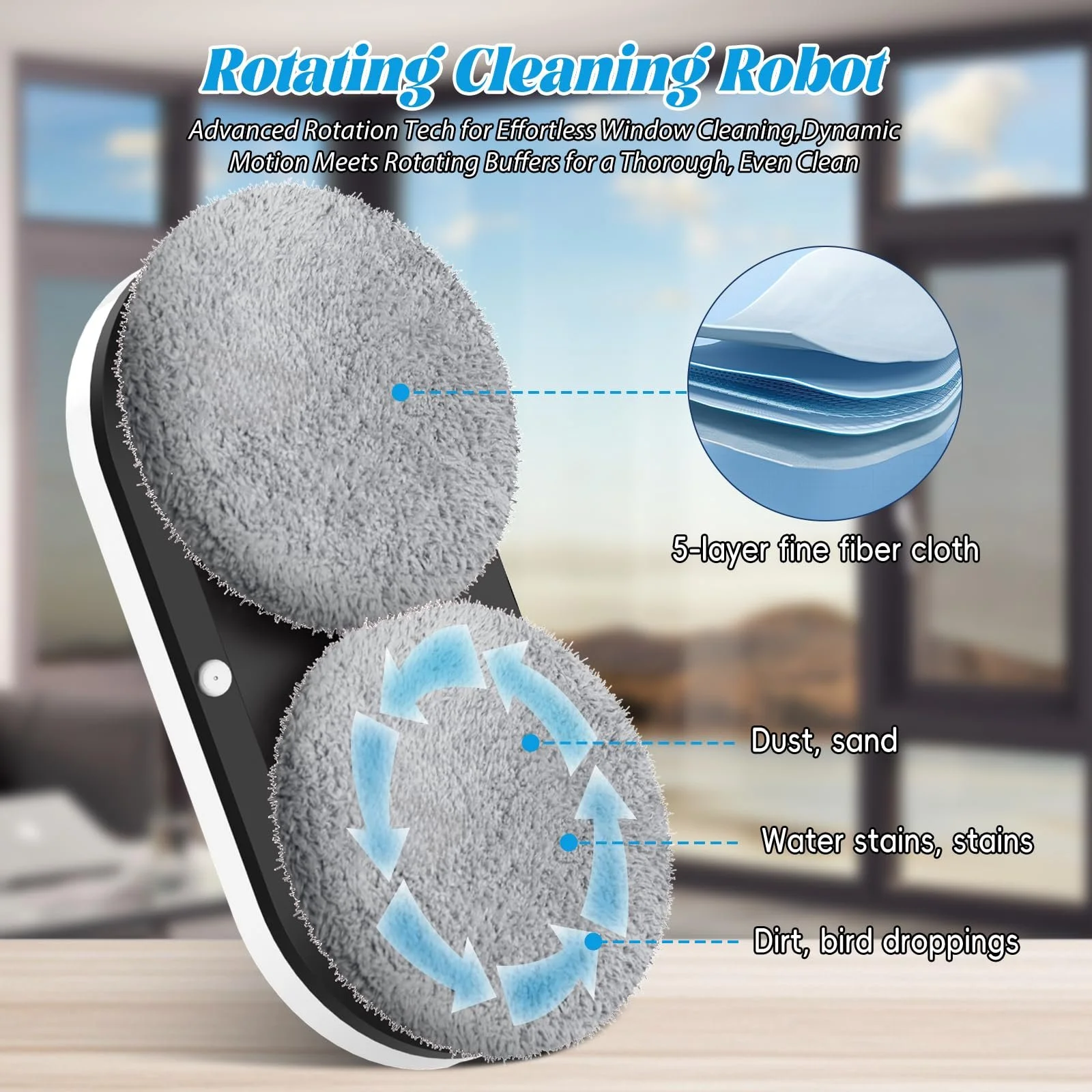 Робот для миття вікон, 5600 Па, інтелектуальна навігація, дистанційне керування, 3 режими очищення, система безпеки та вісім серветок для чищення, фото №3 Робот для миття вікон, 5600 Па, інтелектуальна навігація, дистанційне керування, 3 режими очищення, система безпеки та вісім серветок для чищення, фото №3