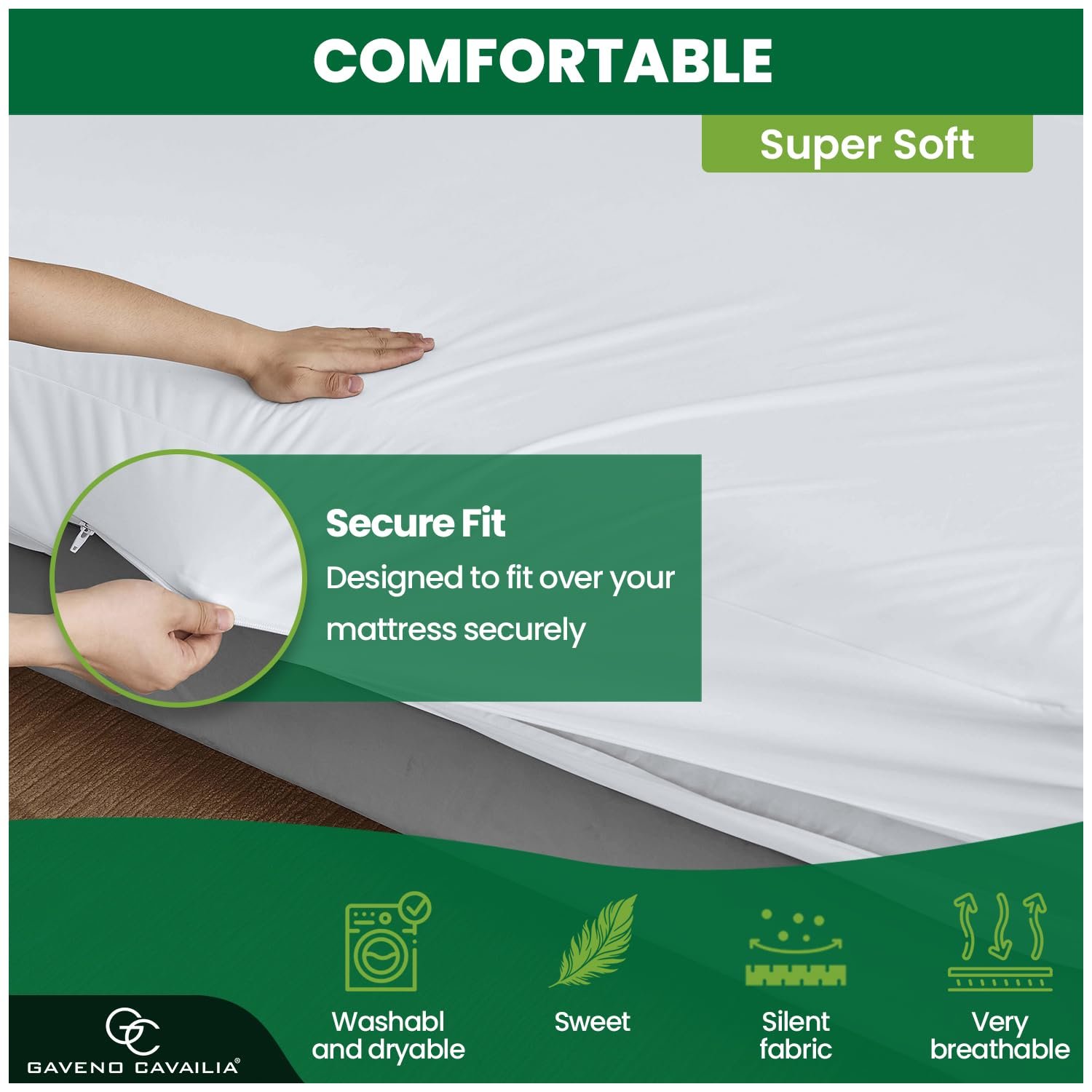 Чехол для матраса GC GAVENO CAVAILIA Premium King Size 30 см Глубокий Водонепроницаемый Антиаллергенный Чехол на матрас на молнии Защита от клопов и пылевых клещей King Protector Белый, фото №5
