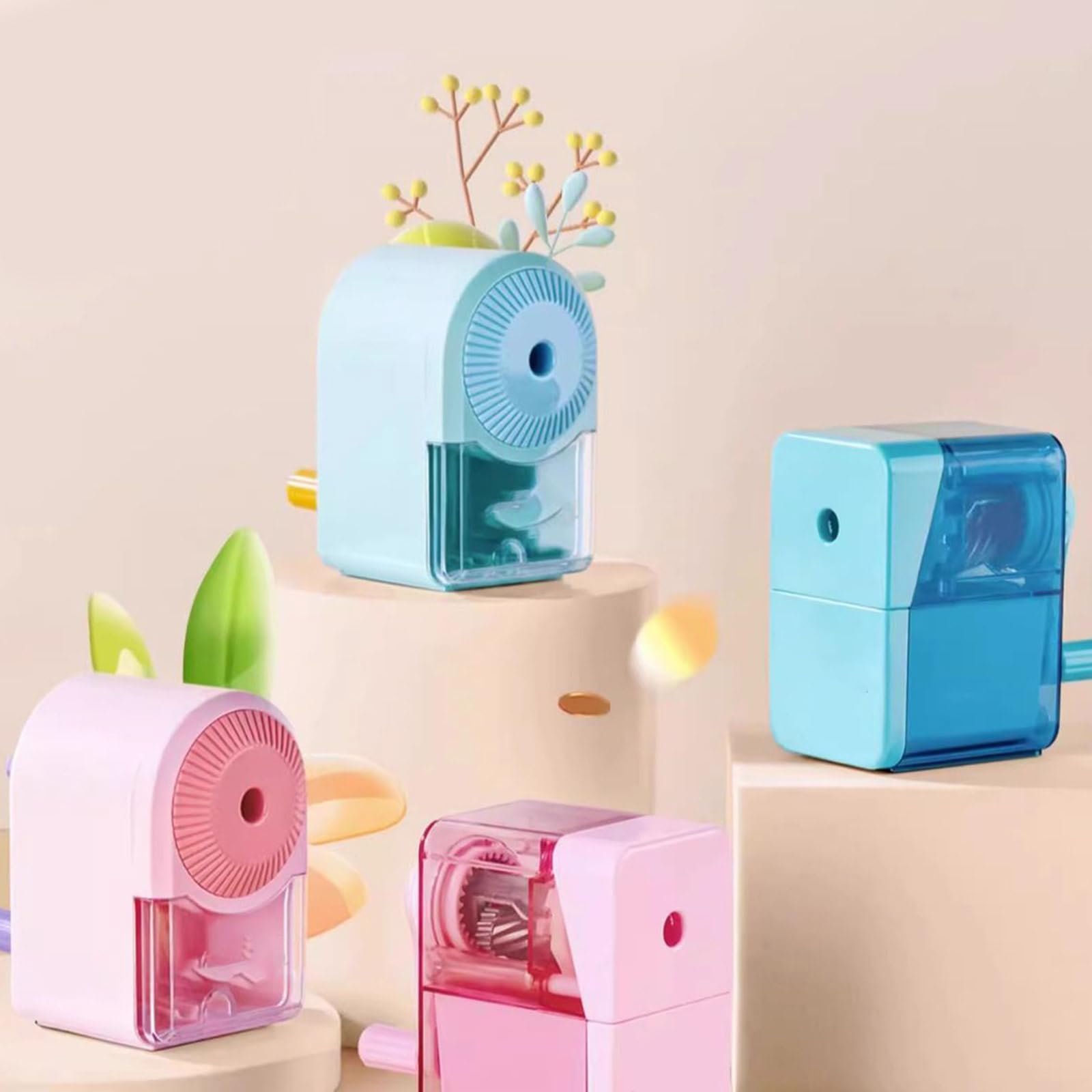 Точилка для карандашей ручная с рукояткой портативная для круглых, треугольных и шестигранных карандашей, фото №3