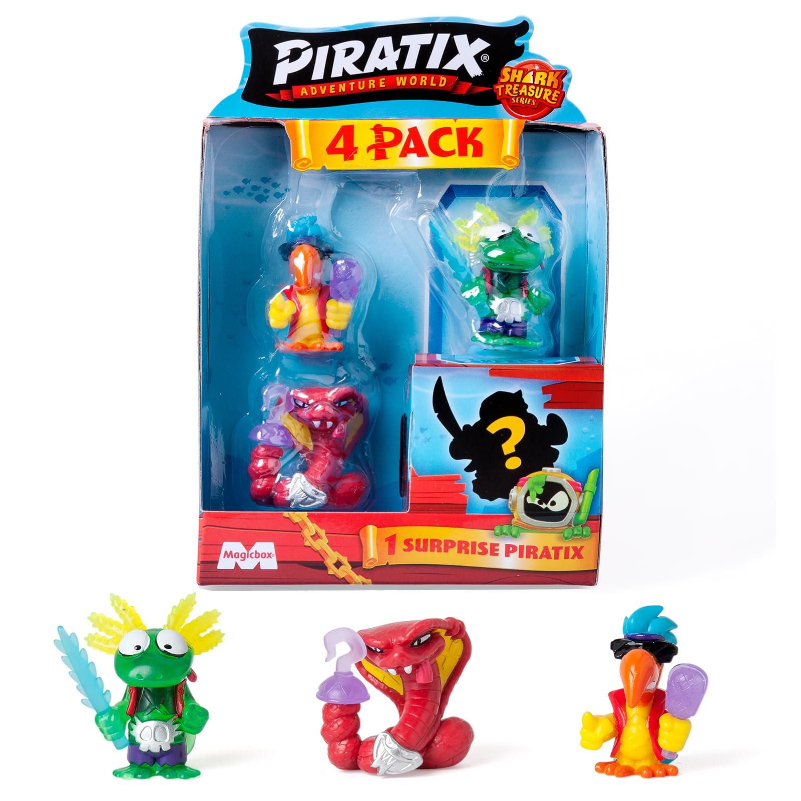 Фигурки PIRATIX Adventure World Shark Treasure Series 4 штуки Включает 4 Piratix, 1 дюйм стекла и 1 сюрприз и 4 дюймовых кристалла, Набор из 6, фото №1