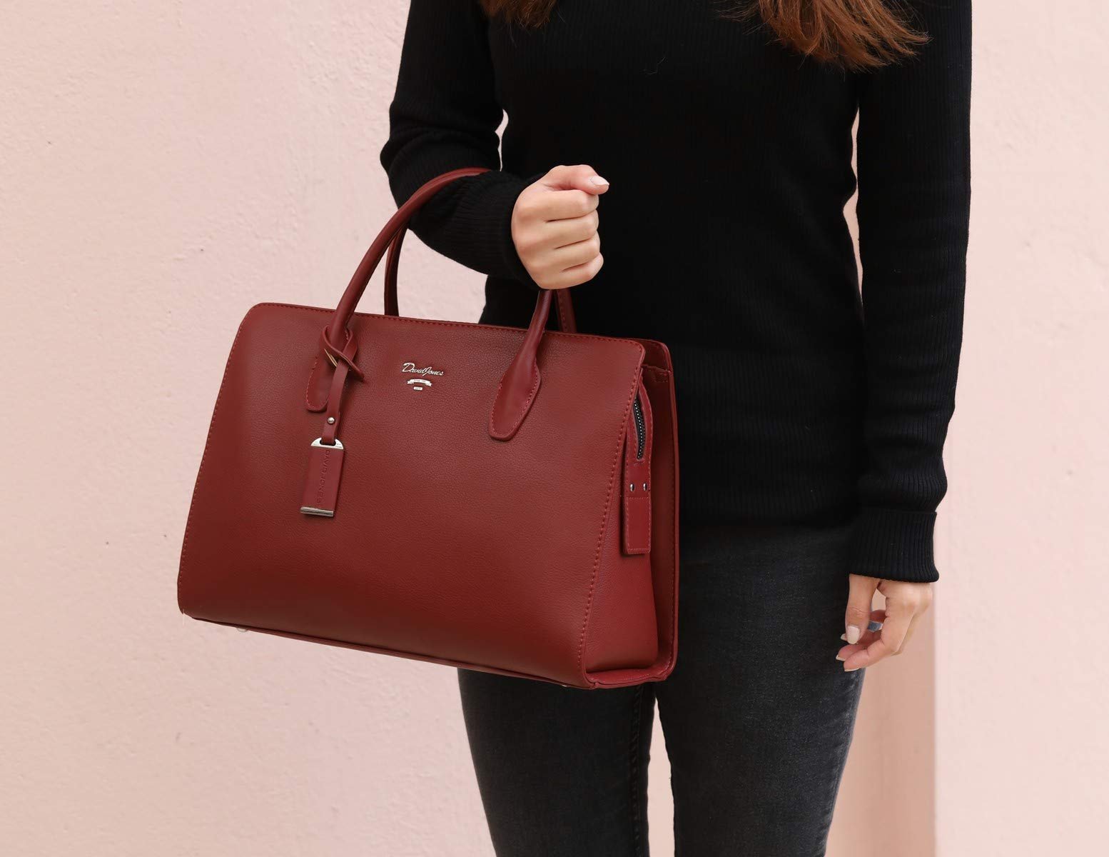 Сумка с ручками David Jones Большая Тоут Шоппер из искусственной кожи Много отделений Много карманов на молнии Красная, фото №2