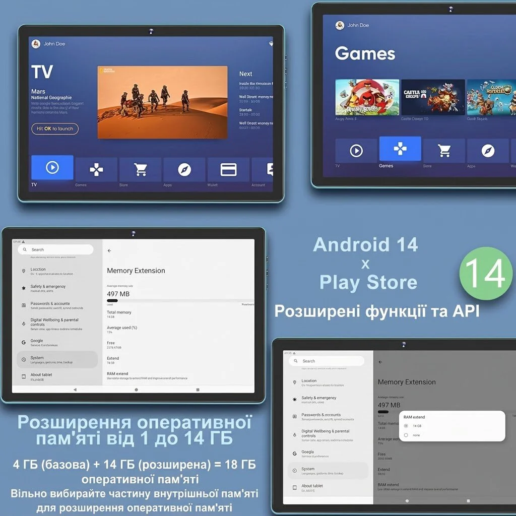 Планшет 10.1" DMOAO D3 4+14/128Gb 8 ядер Android 14 6000 mAh Blue, фото №4