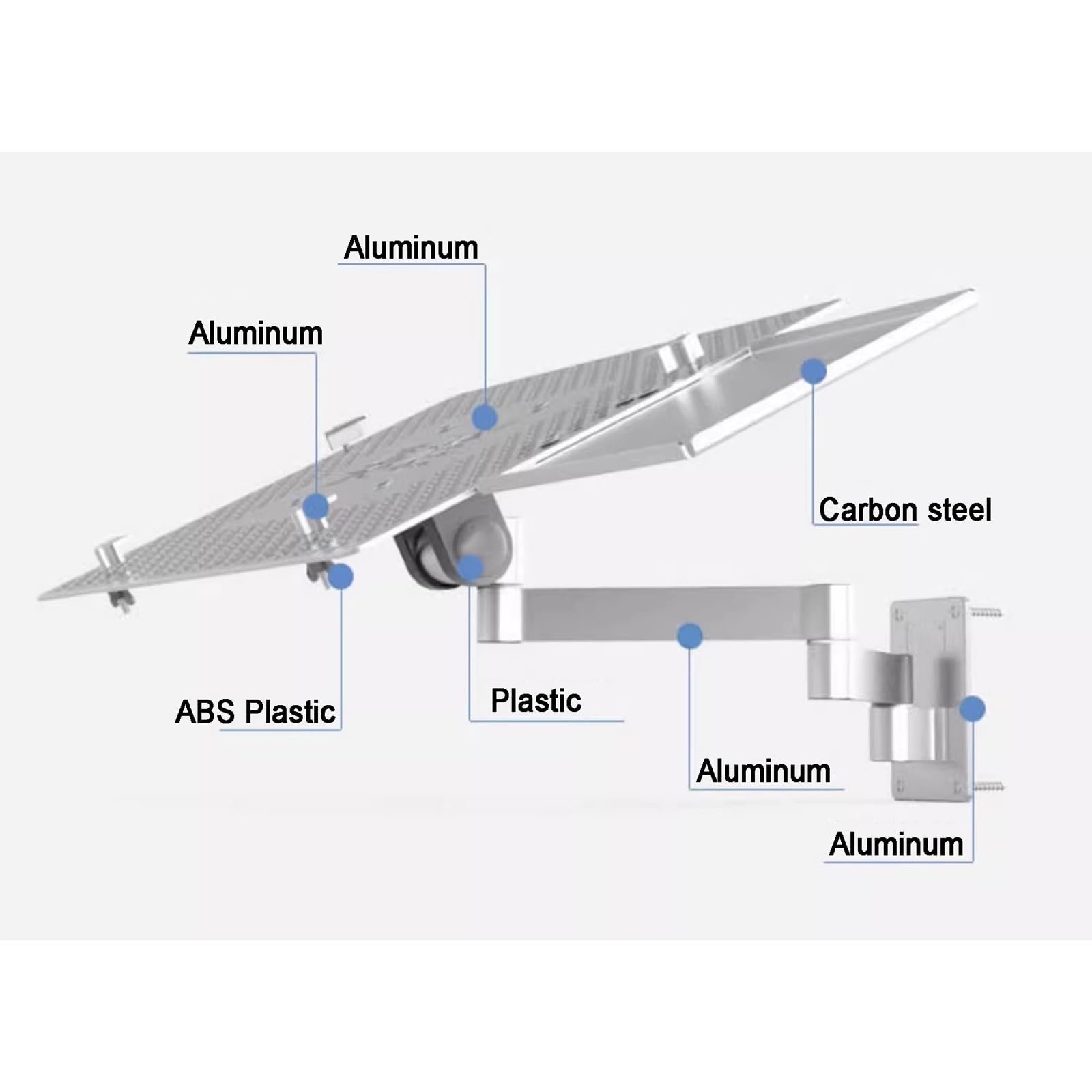 Настінне кріплення для ноутбука з регульованим шарнірним кронштейном і підставкою для миші, алюмінієвий сплав, до 8 кг, фото №6