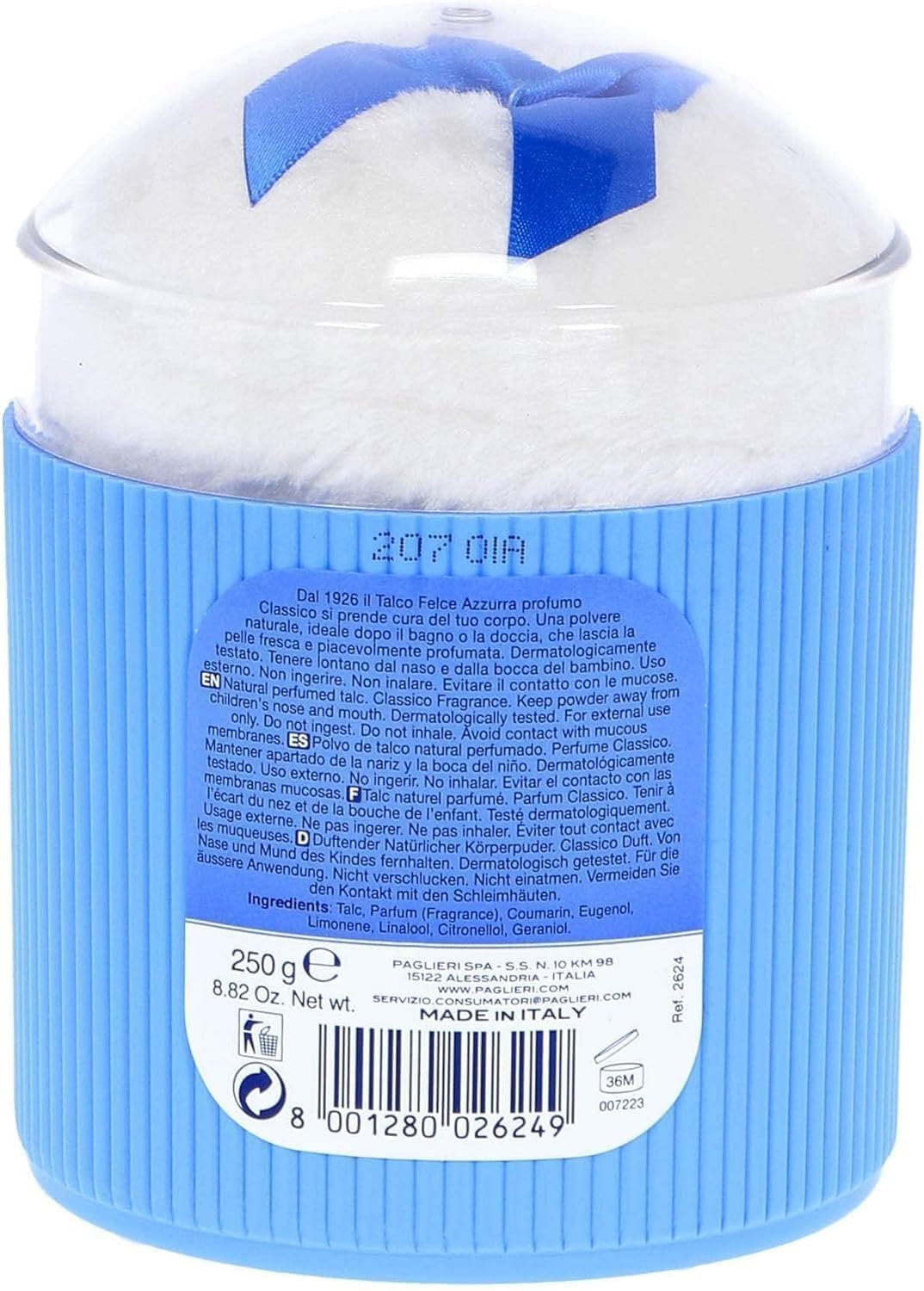 Пудра для тела Felce Azzurra Paglieri Talco Classico со спонжем 3 x 250 г + томаты 400 г, фото №5