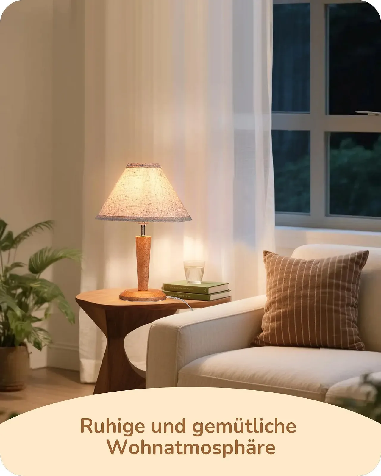 Настільна лампа EDISHINE Wooden 2700 K вінтажна, дерев'яна з лляним абажуром, цоколь E27, 34 см, з лампою 4 Вт., фото №8