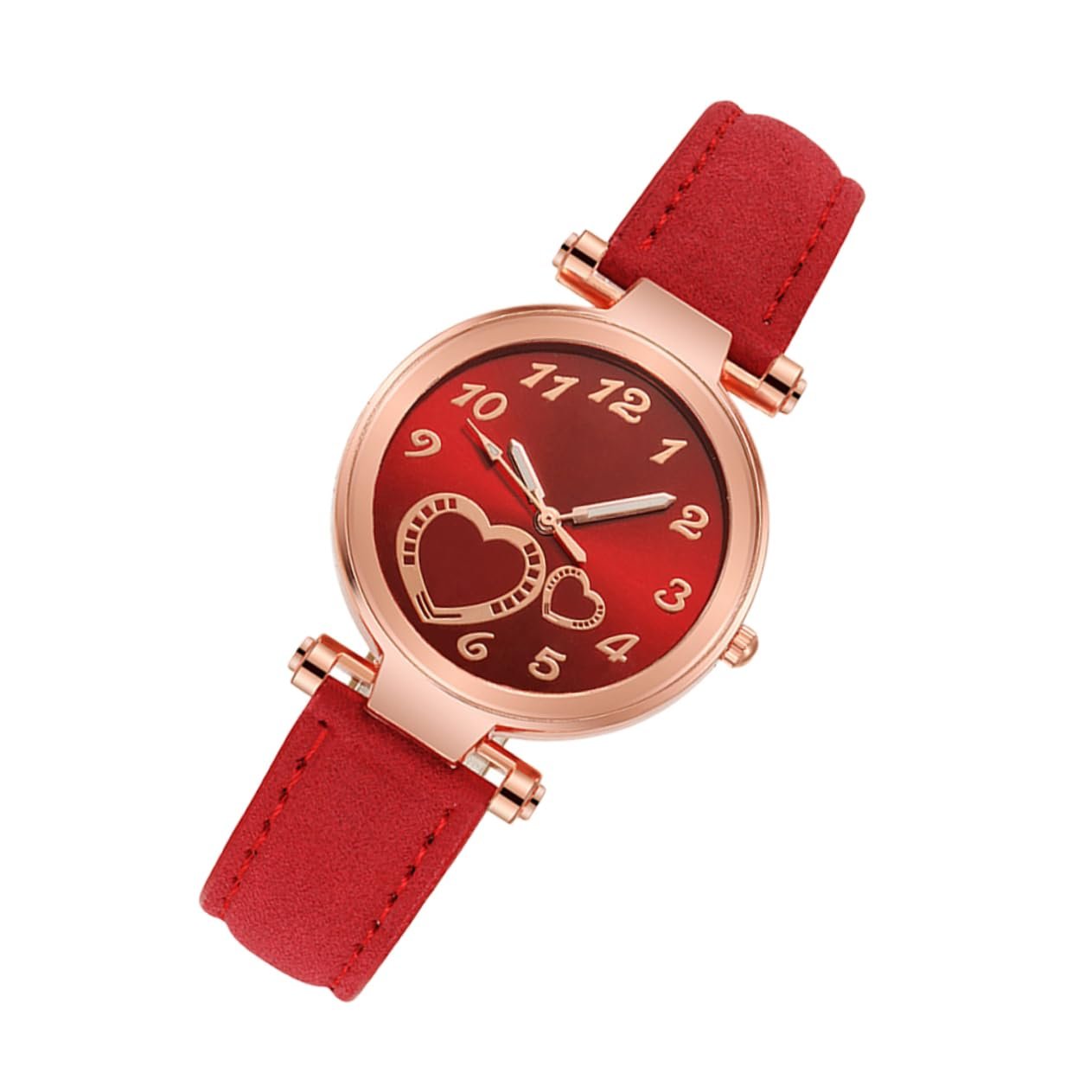 Часы женские PartyKindom с матовым кожаным ремешком, декоративным дизайном в форме персикового сердца, фото №1