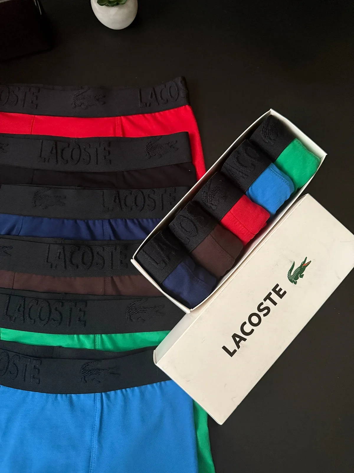 Чоловічі труси боксери комплект Lacoste різнокольорові, фото №3