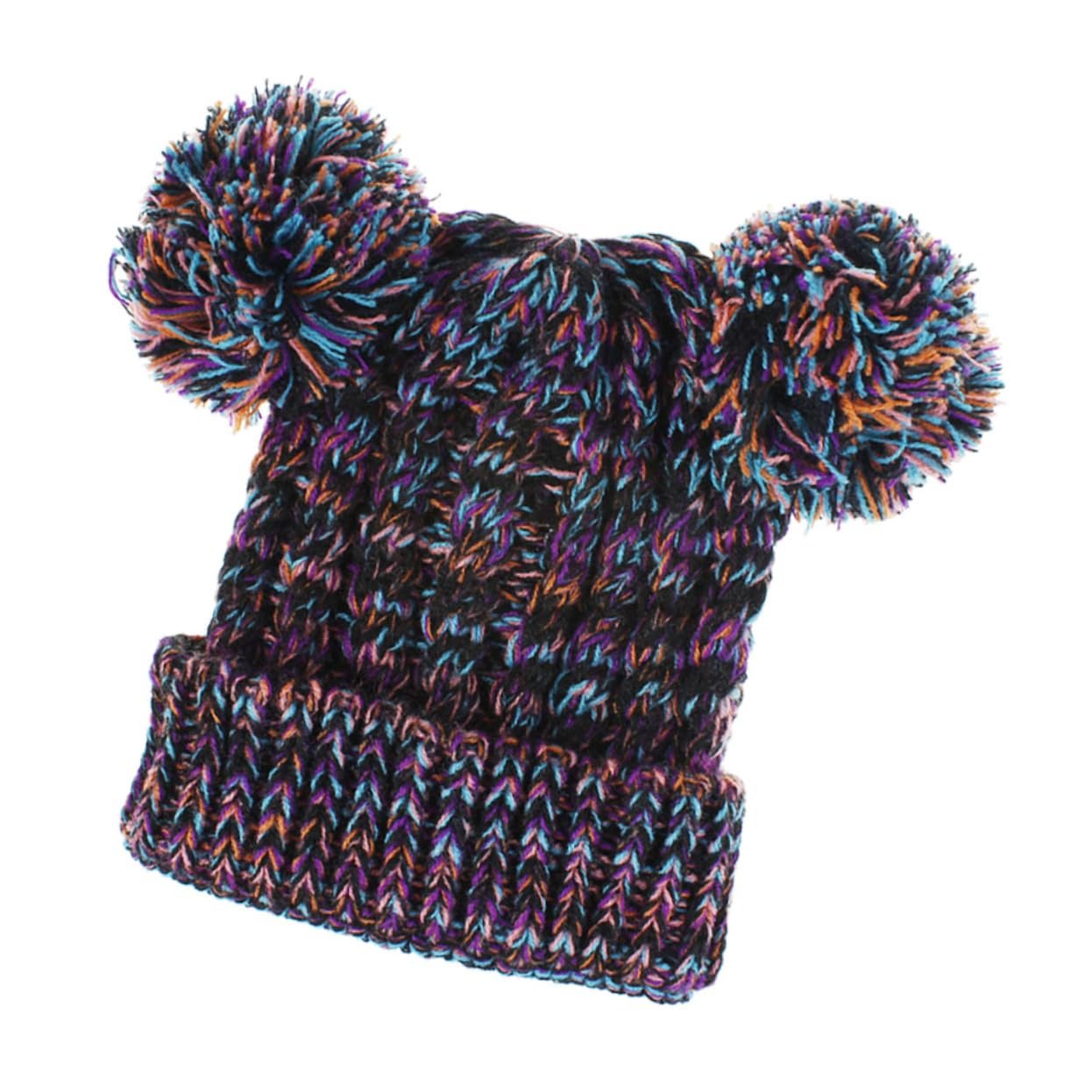 В'язана шапка WRITWAA з подвійним помпоном для дівчинки, 3 шт., фіолетова, фото №7