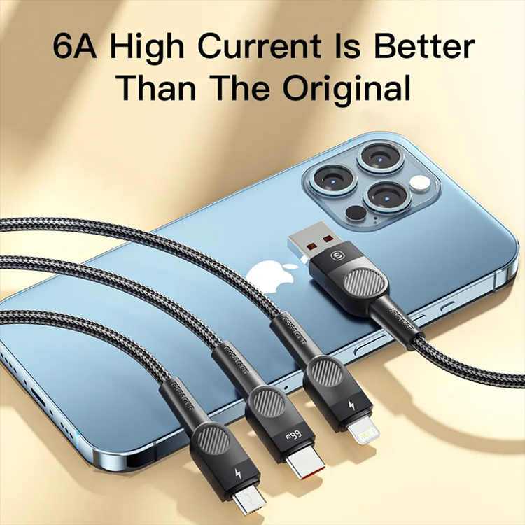 Зарядный кабель Swift 3 в 1 ESSAGER micro USB Type-C Lightning 1.2метр 66W, фото №4