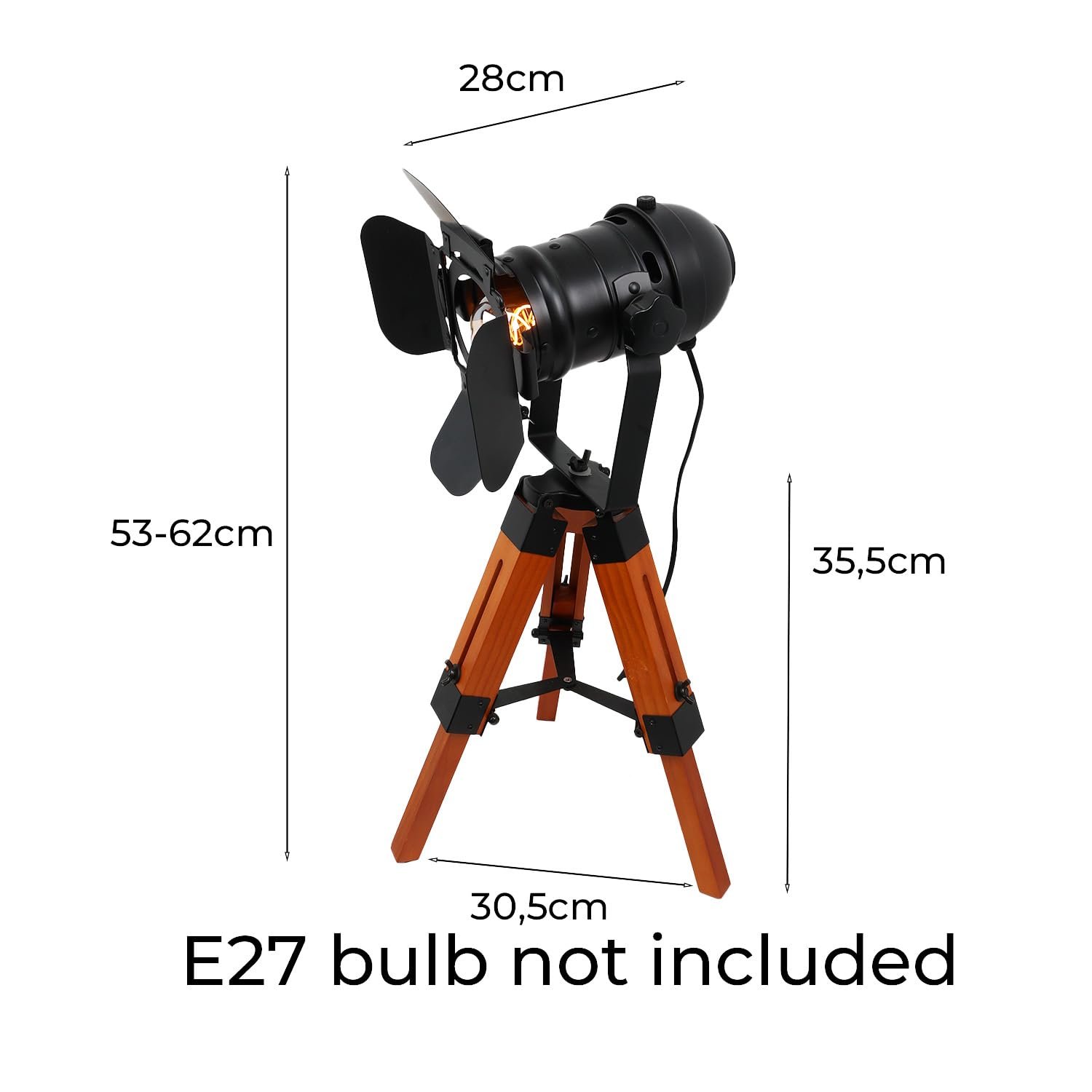 Настільна лампа Alpinaluz Vintage Industrial E27 дерев'яний штатив чорний прожектор, фото №7