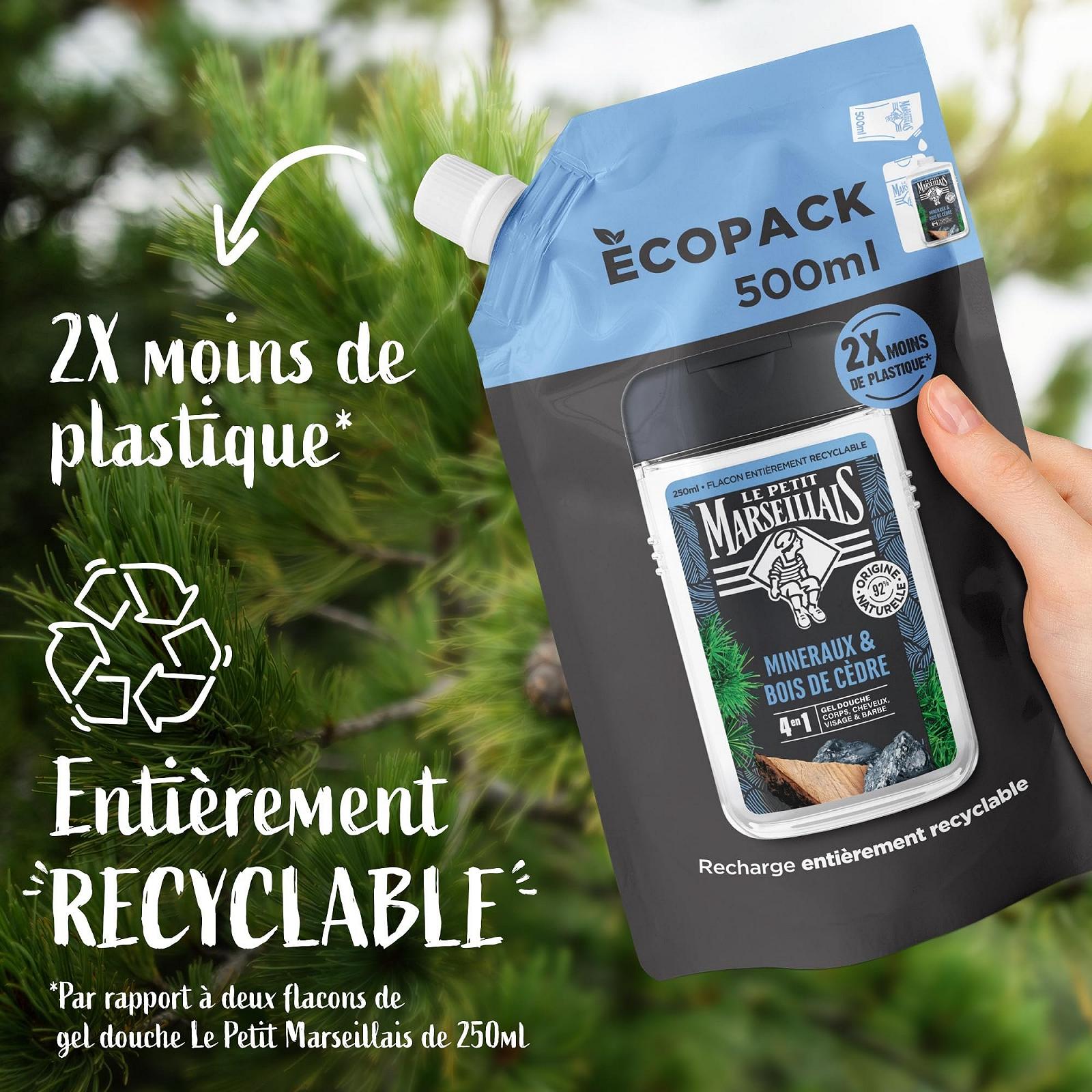 Гель для душа (сменный блок) Le Petit Marseillais Men Minerals & Cedar Wood 4-в-1 500 мл, фото №2