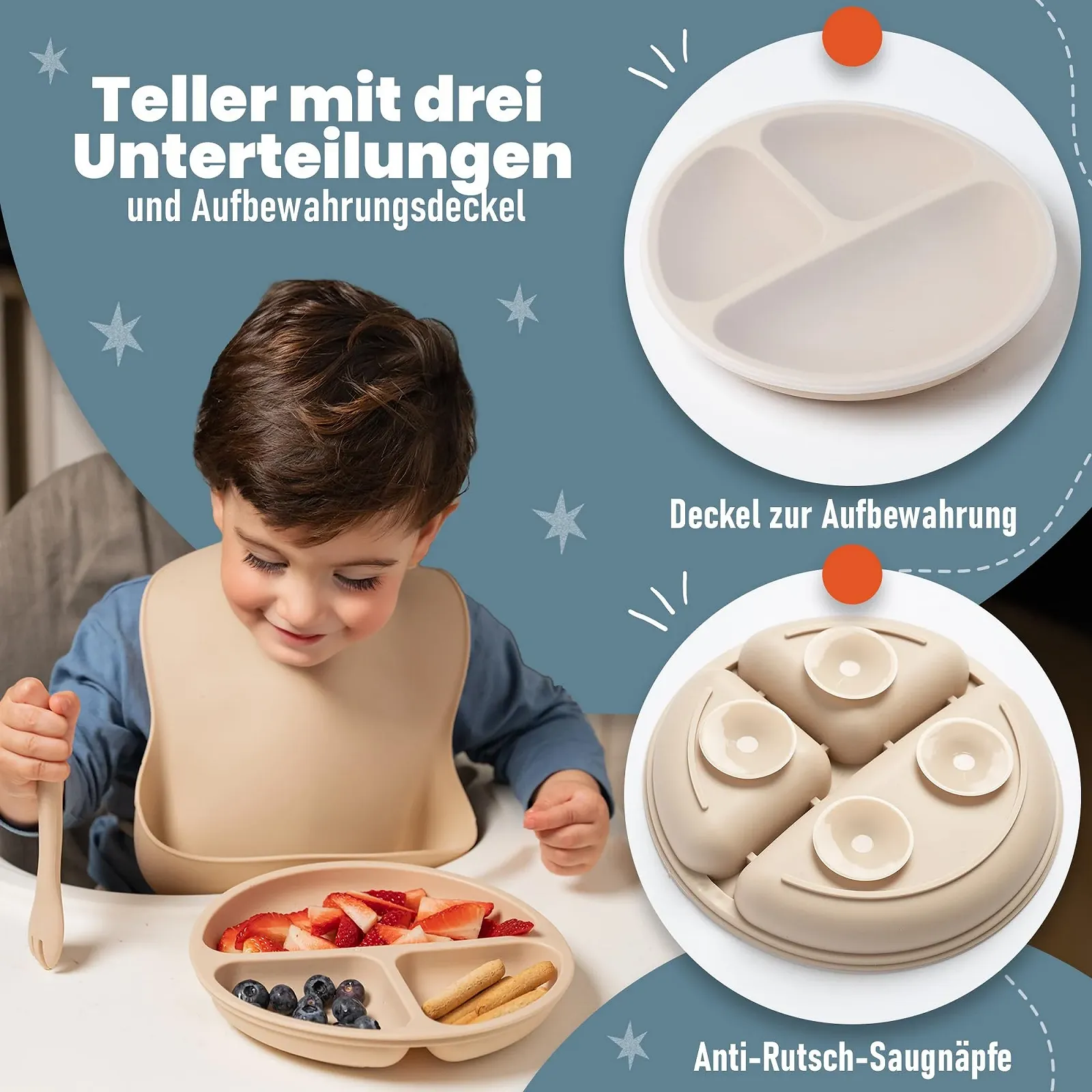 Дитячий набір силіконового посуду з сумкою для транспортування або зберігання, фото №2