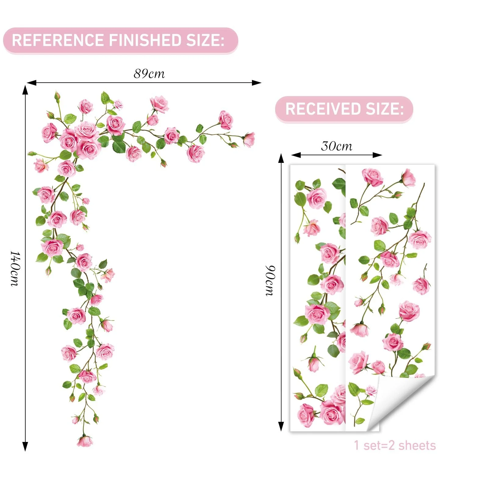 Наклейка на стіну SHUCHING Квіти Рожеві троянди Вінілова, фото №4