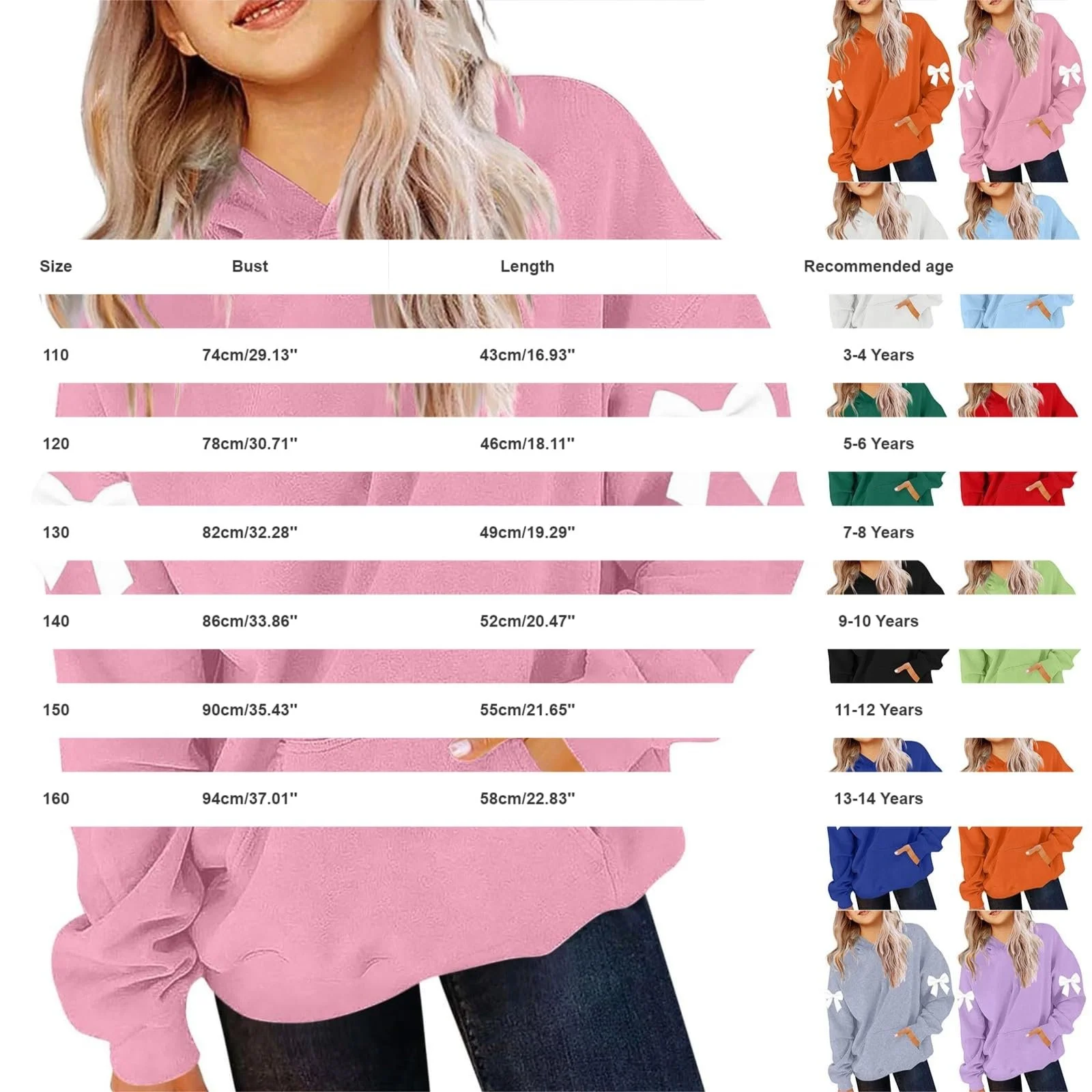 Худи Generisch для девочек и мальчиков, с длинными рукавами, мягкая толстовка с графическим рисунком, милый детский пуловер, одежда для девочек, однотонный женский худи, пуловер для девочек, размер 158, фото №4