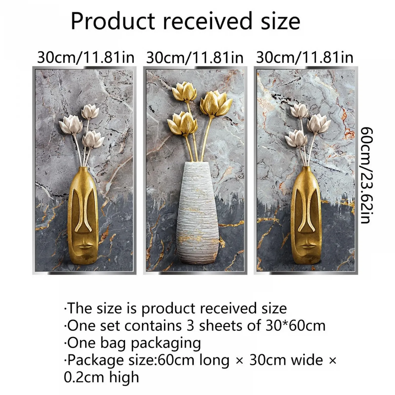 Наклейки на стіну Flowers 3D Golden Vases (3 шт.), фото №6