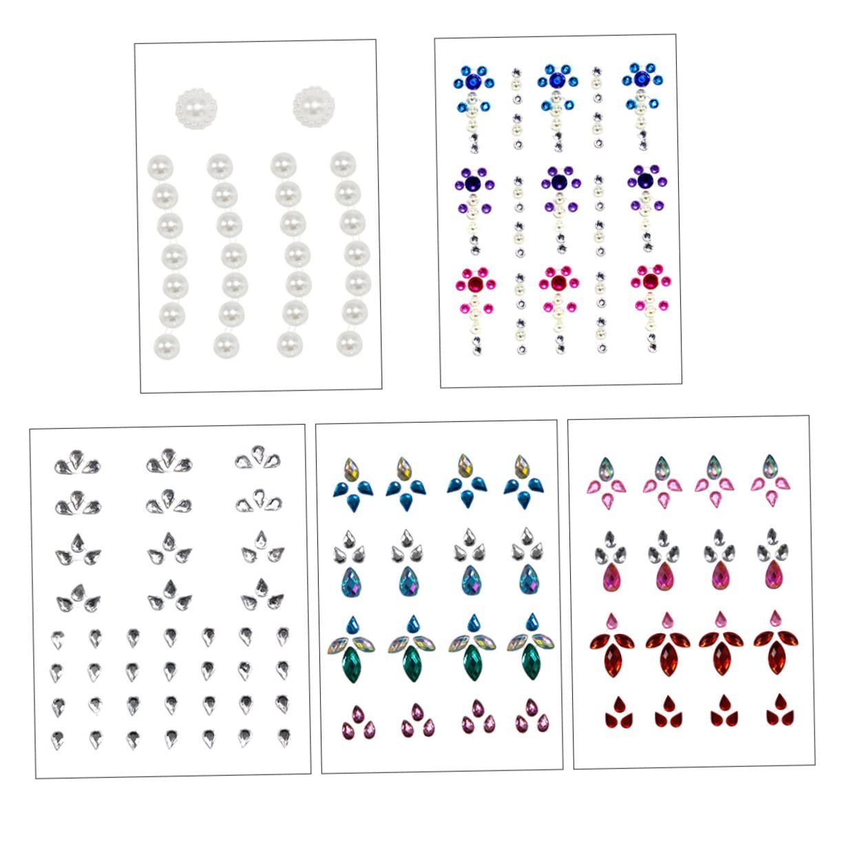 Наклейки для лица FOMIYES, самоклеящиеся, 5 наборов наклеек с драгоценными камнями для лица для женщин, фото №1