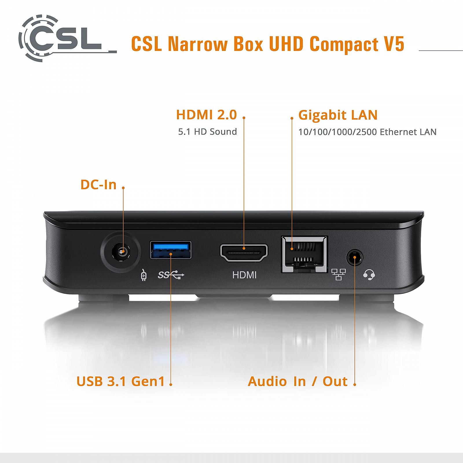 Мини ПК CSL Narrow Box Ultra HD Compact v5 Windows 11 Home Безвентиляторный, Intel Celeron N5100 4x2800МГц, 128ГБ eMMC SSD, 4ГБ DDR4-RAM, Intel UHD Graphics, Dual WiFi, HDMI 2, USB 3.1, BT 4.2, фото №2