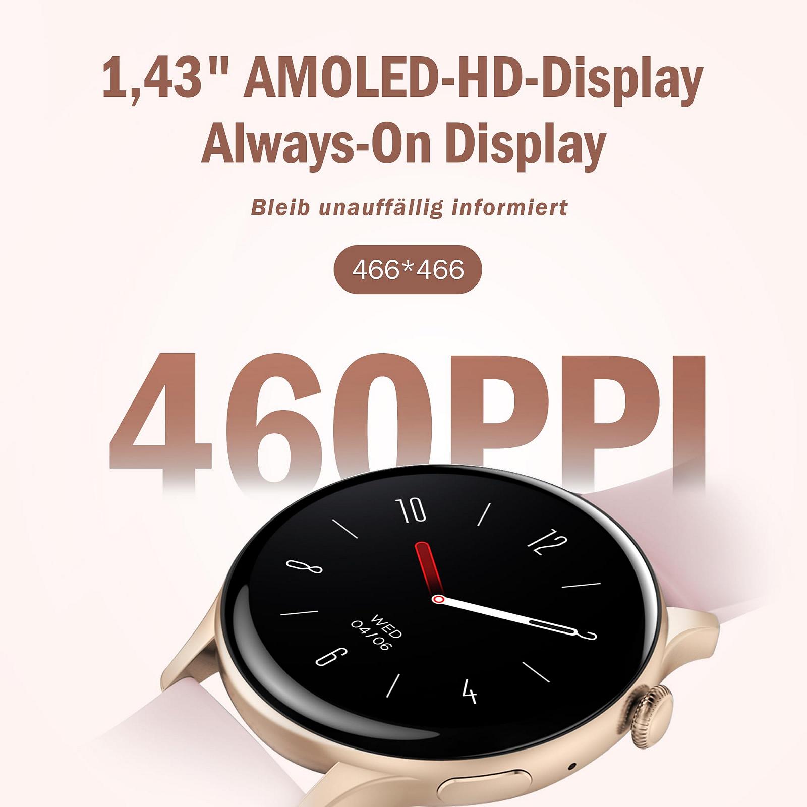 Смарт-часы JANOLTY (AMOLED, 1.43 дюйма, 2 ремешка, IP68, розовый), фото №2